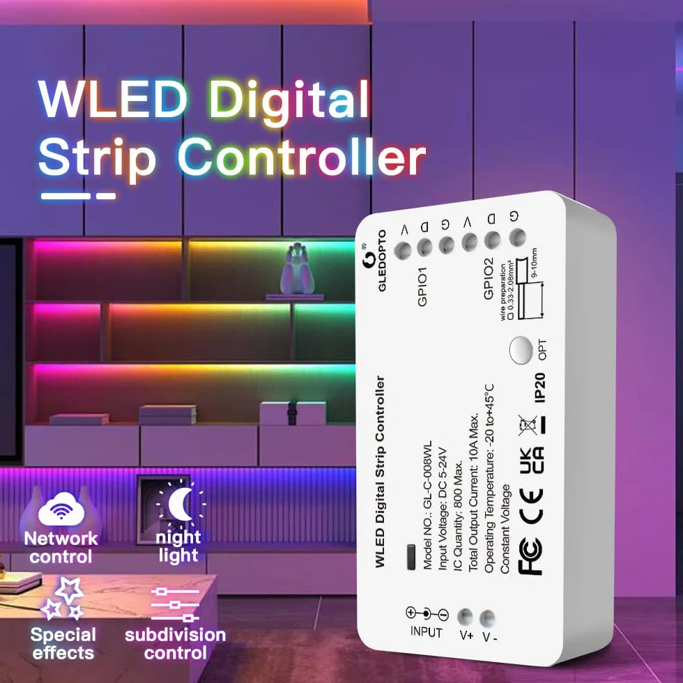 GLEDOPTO WLED Digital Strip Light Controller WiFi DC5-24 V obsługa WS2812 2811 SK6812 i inne RGB RGBW Strip Lights 800 IC DIY