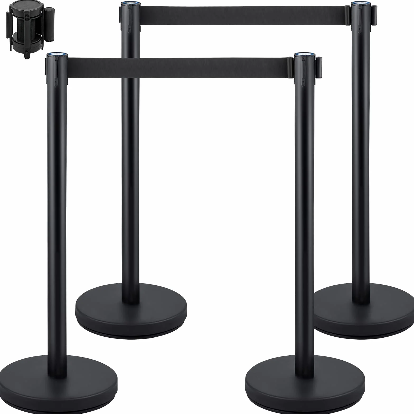 VEVOR Stanchion Control Stanchion, zestaw 4-częściowy, zestaw stanionów z 6,6 ft/2 m, czarny pasek chowany, czarna bariera kontroli tłumu z betonem i metalową podstawą – łatwy montaż