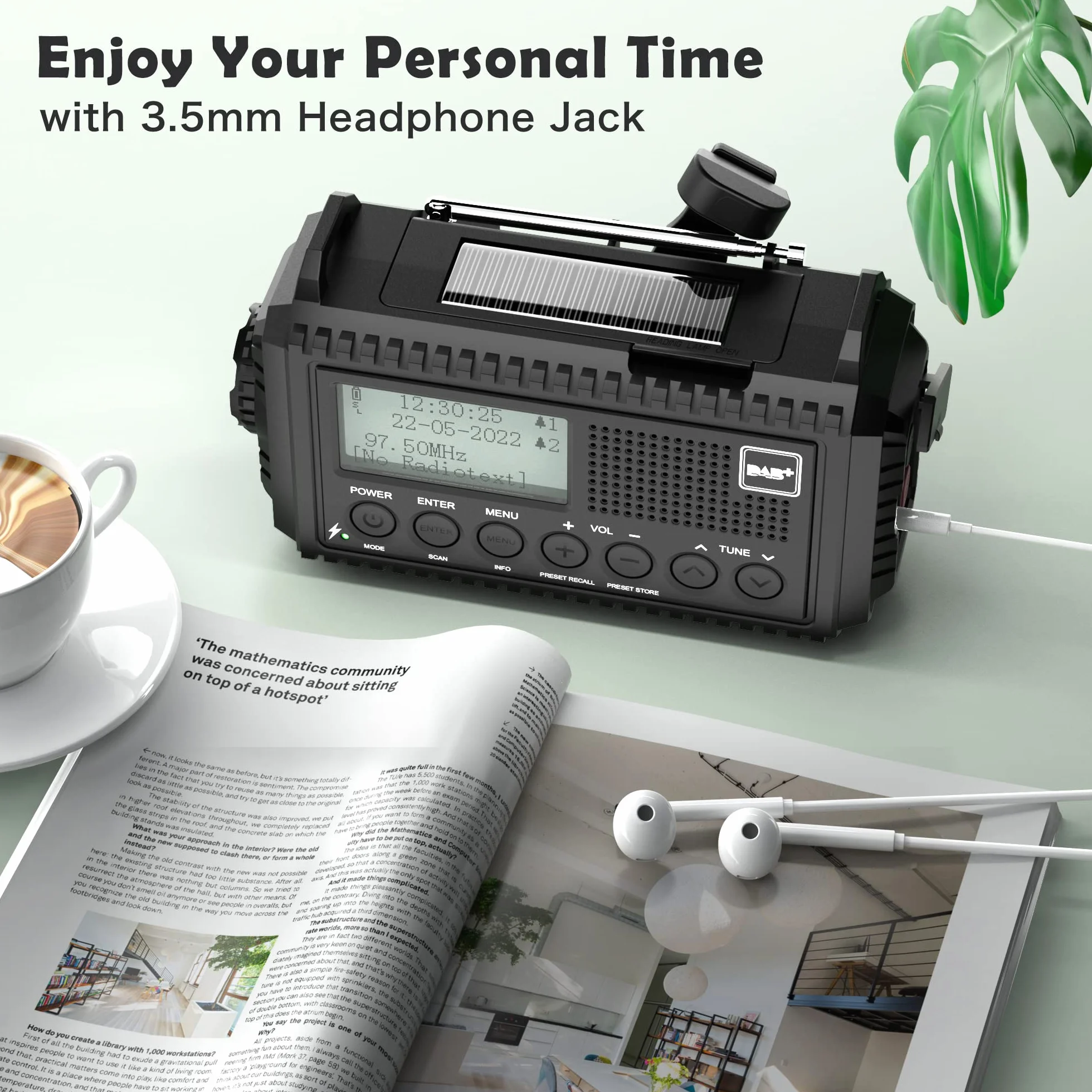 Dab Wind Up Radio, 5000 mAh, zasilane energią słoneczną, radio awaryjne z alarmem SOS, radio korbowe z ładowarką USB, przenośne radio Dab z latarką, gniazdem słuchawkowym i budzikiem, na kemping