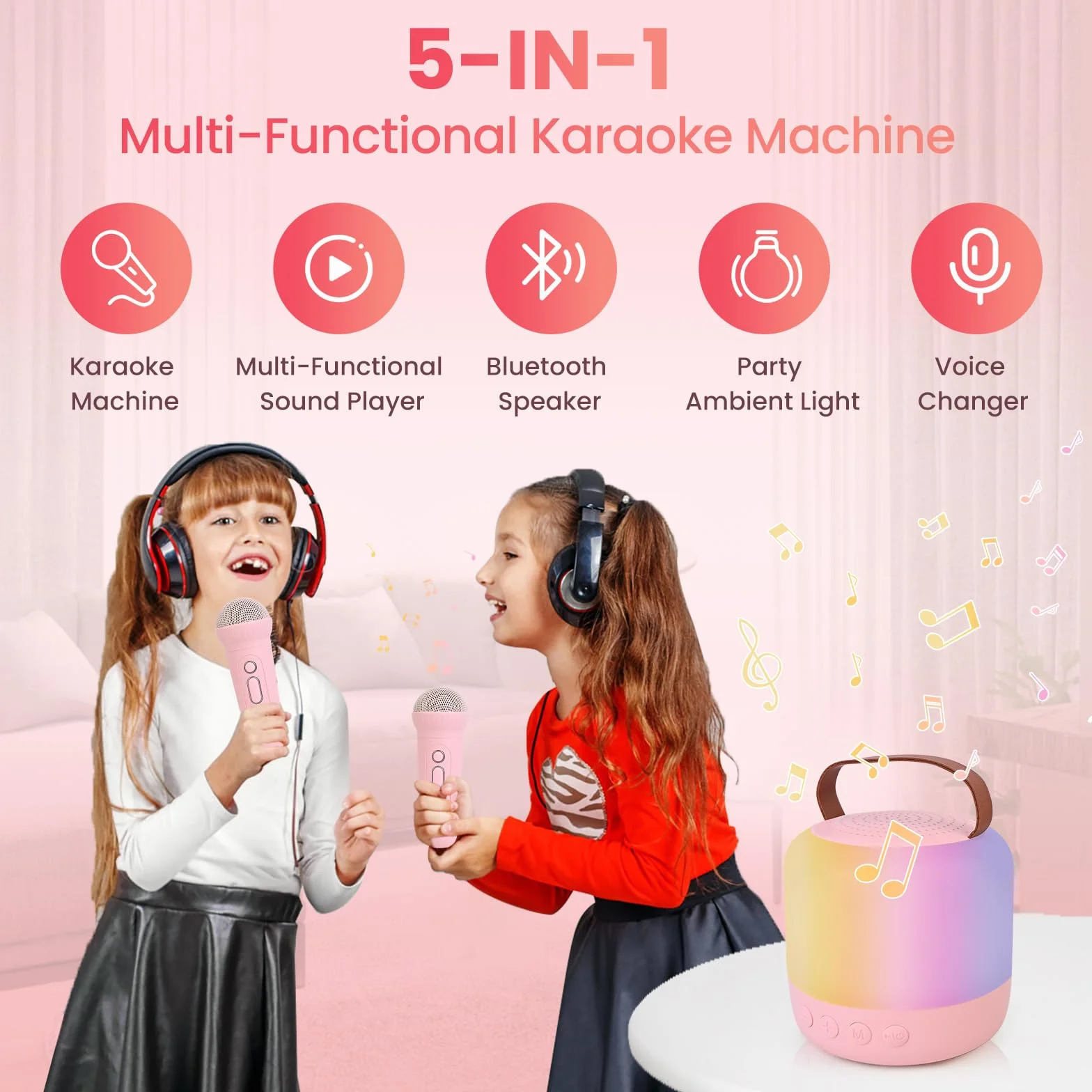 AIUNAOM Karaoke Mikrofony dla Dzieci, 2 Mikrofony, Przenośny Głośnik Bluetooth z LED, 5 Efektów Dźwiękowych, Idealna Zabawka dla Chłopców i Dziewczynek na Święta i Uroczystości