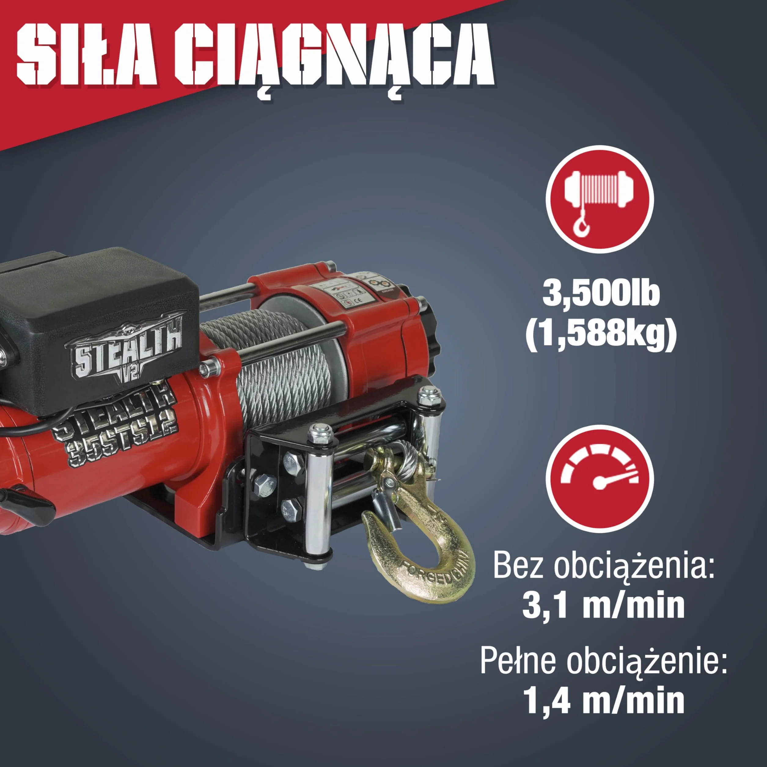 Stealth Winches Elektryczna wciągarka 3500lb/1588 kg 12 V Budżet bezprzewodowego odzyskiwania - Mocny silnik nawinięty - Pełna stalowa przekładnia - Heavy Duty Solenoid, płyta montażowa, bezprzewodowe