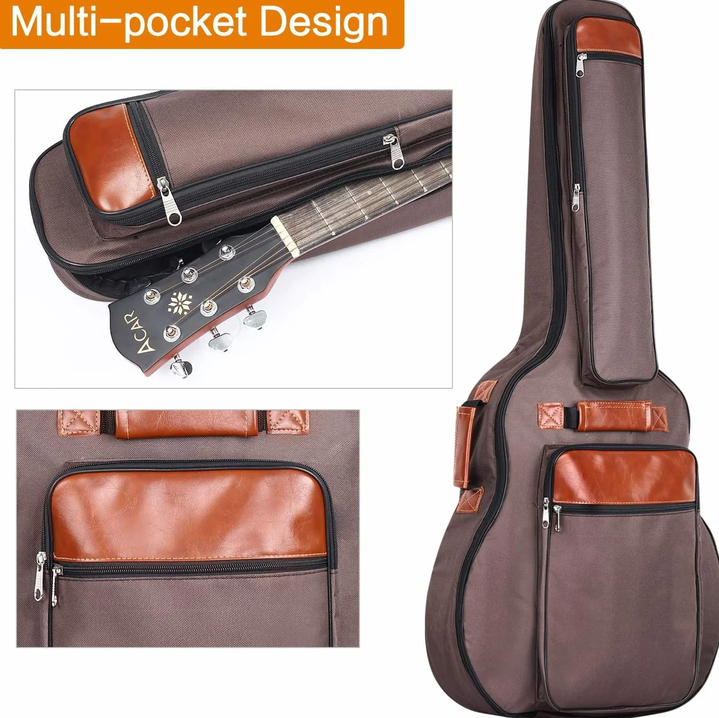 CAHAYA pokrowiec na gitarę akustyczną Gig Bag, 40"/41"/42", wodoszczelny pokrowiec na gitarę Bag Braun, 12 mm, wyściełany, do gitary koncertowej ulepszona wersja CY0150