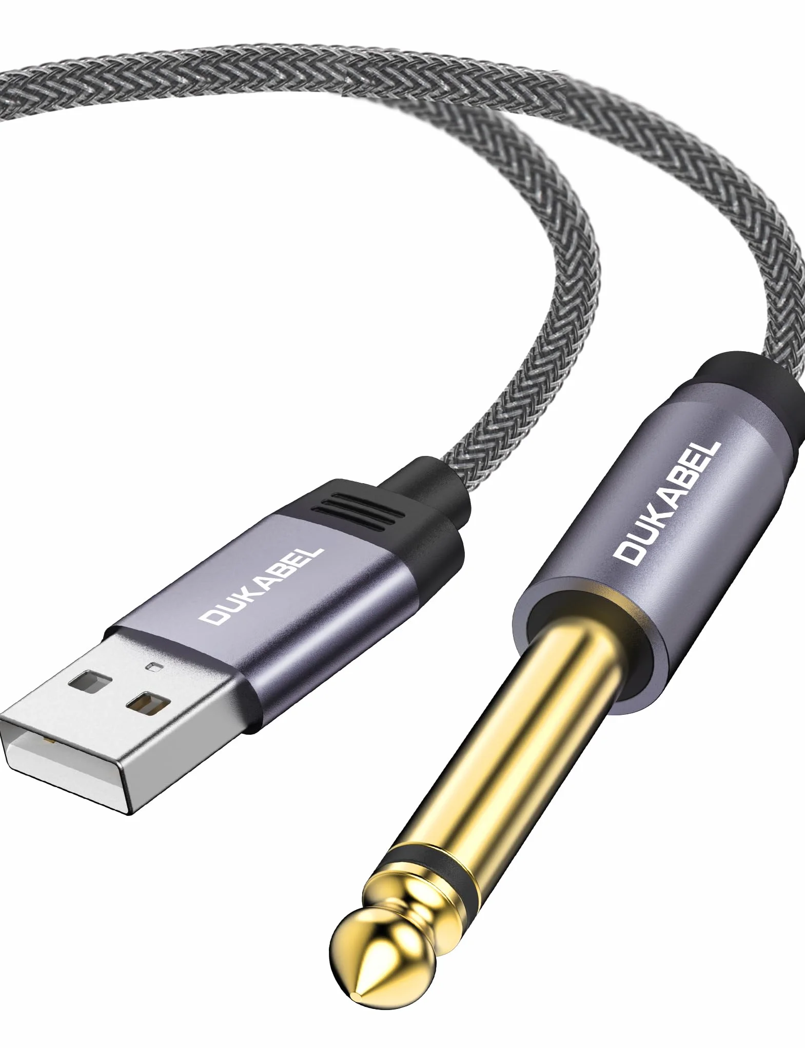 DuKabel Kabel USB do gitary USB na 1/4 TS do nagrywania gitary, 2,4 m, typ A na 6,35 mm, kabel konwerterowy mono do instrumentów, basów, e-keyboardu, miksera, wzmacniacza, komputera, laptopa
