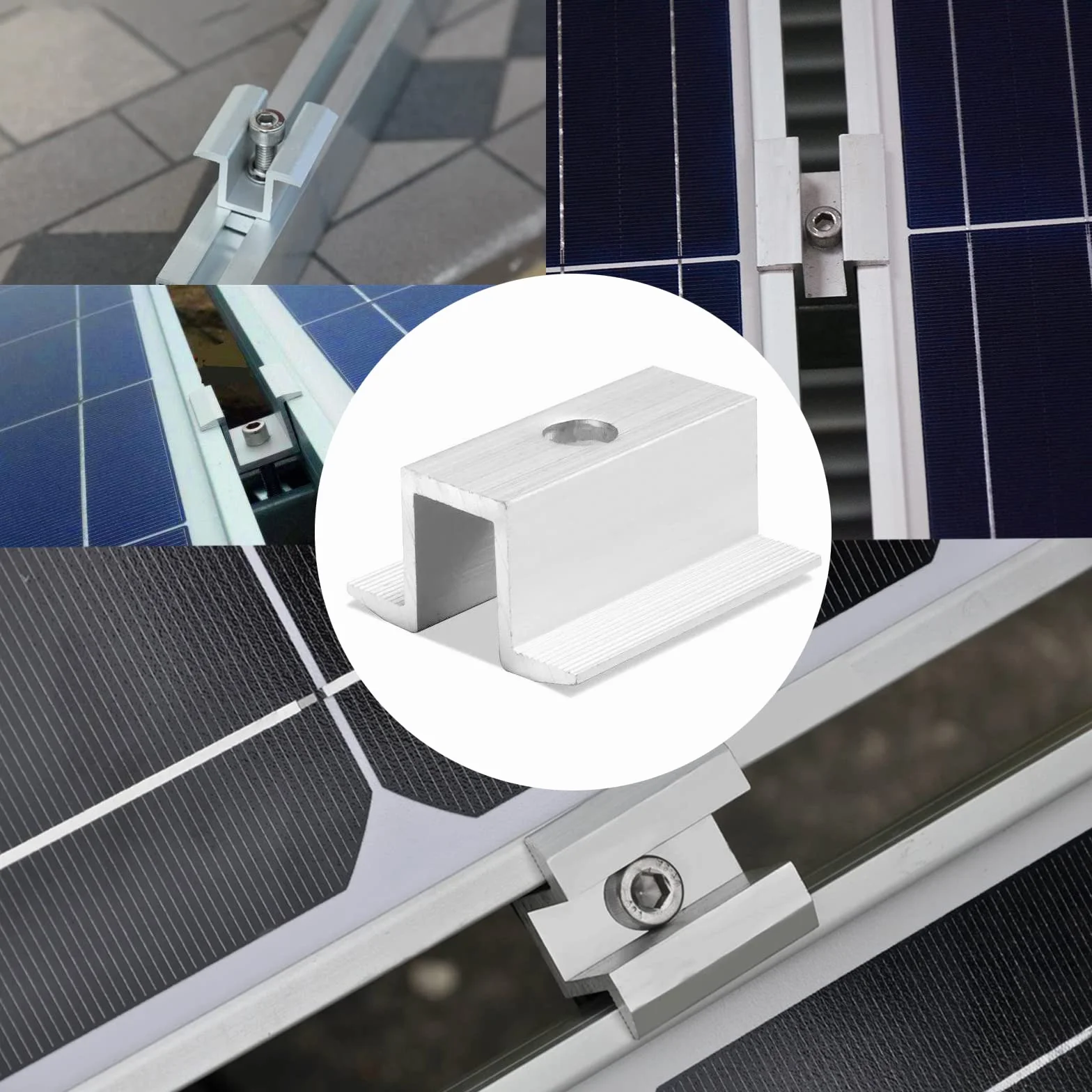 20 paneli słonecznych aluminiowe wsporniki mocujące do panelu słonecznego Zestaw montażowy do panelu słonecznego centralny zacisk wysokość modułu 30-50 mm