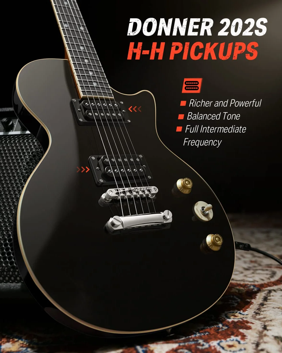 Donner Gitara elektryczna zestaw gitar elektrycznych w stylu LP 39 cali pełny rozmiar z torbą, paskiem, kablem (czarny)