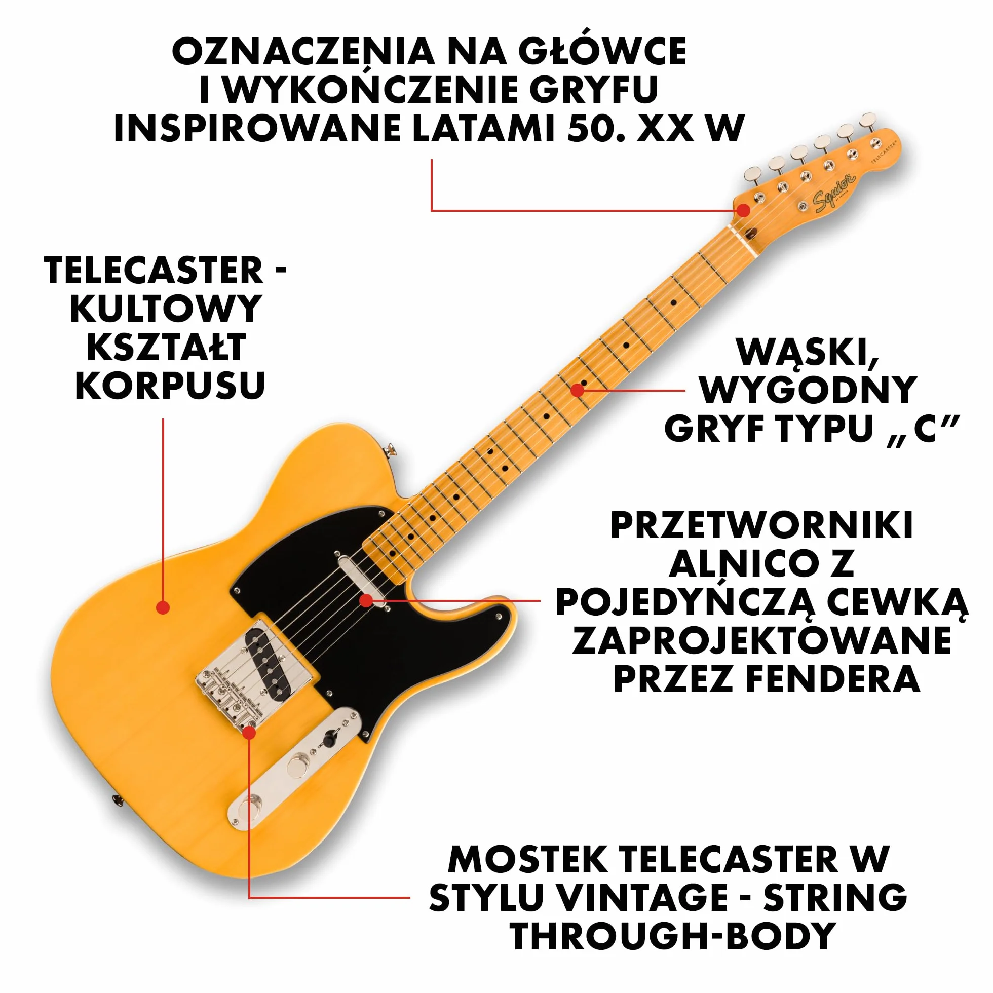 Fender Classic Vibe '50S Telecaster Gitara Elektryczna, Brązowy/Czarny, 113,03 x 38,1 x 10,16 cm