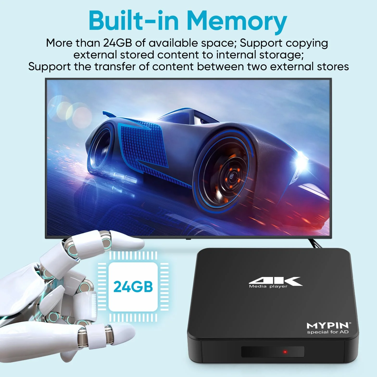MYPIN Odtwarzacz multimedialny 4K 60 Hz obsługuje dysk twardy 8 TB HDD/256G USB/karta SD z wyjściem HDMI/AV do HDTV/PPT MKV AVI MP4 H.265 - obsługuje napisy reklamowe/timing