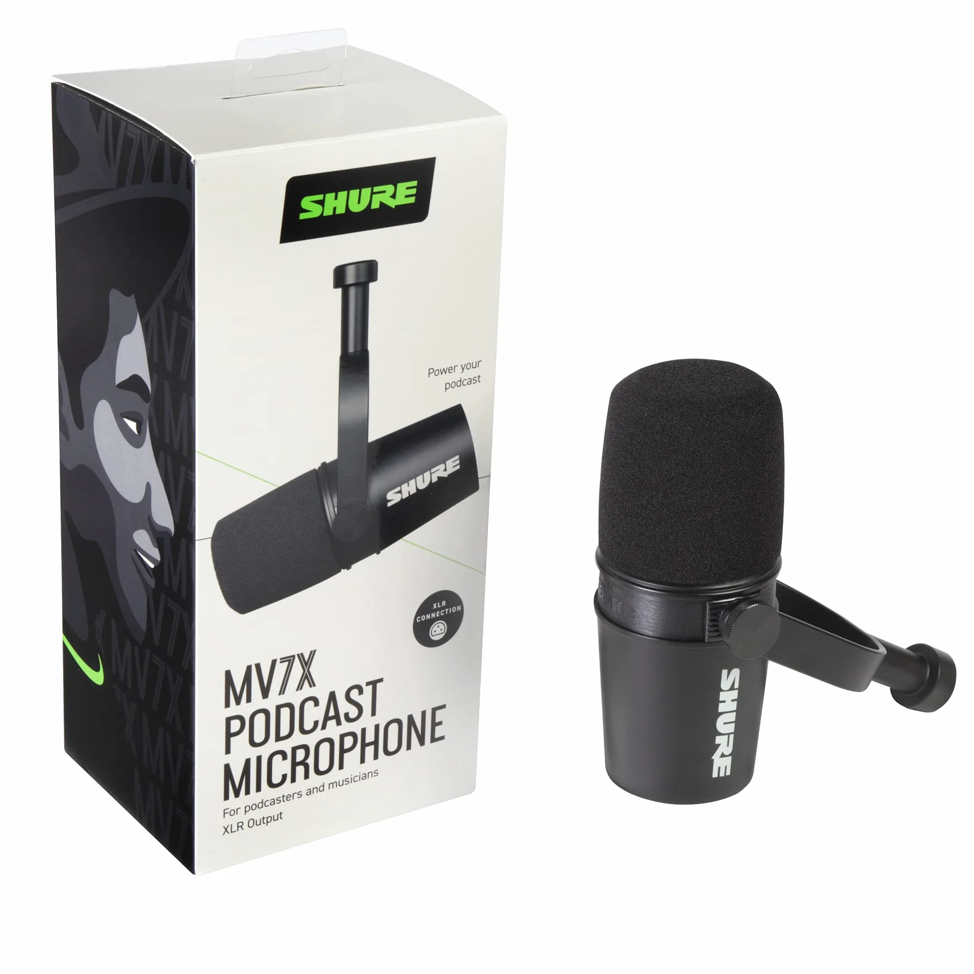 Shure MV7X XLR Pro Dynamic Mic Podcast Mikrofon - do podcastów i nagrywania wokalu, metalowa konstrukcja, kompatybilny ze statywem mikrofonowym - czarny