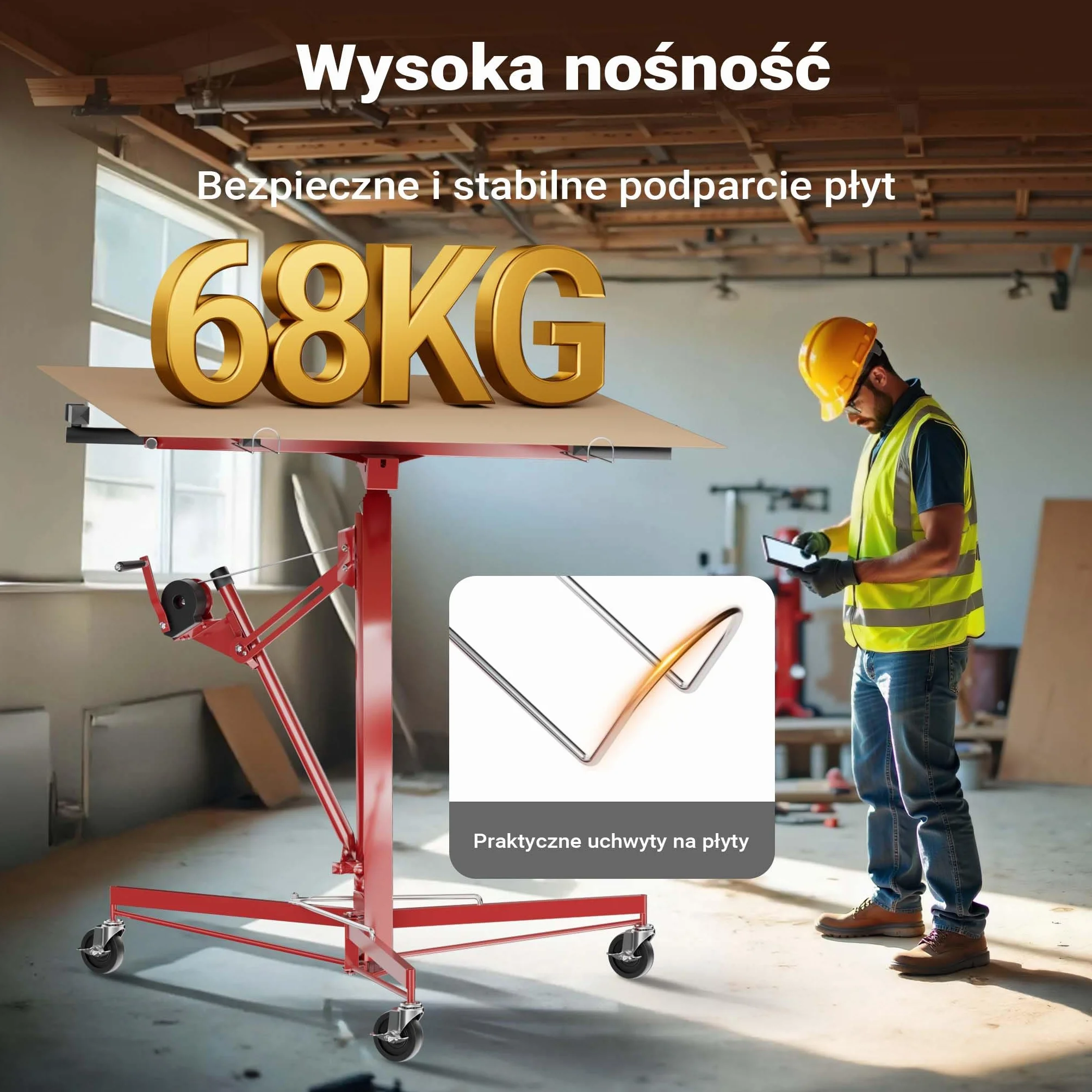 Podnośnik do płyt XXL Zestaw pomoc montażowa XXL 350cm + 140cm wydłużenie do maks. 465cm i 68kg