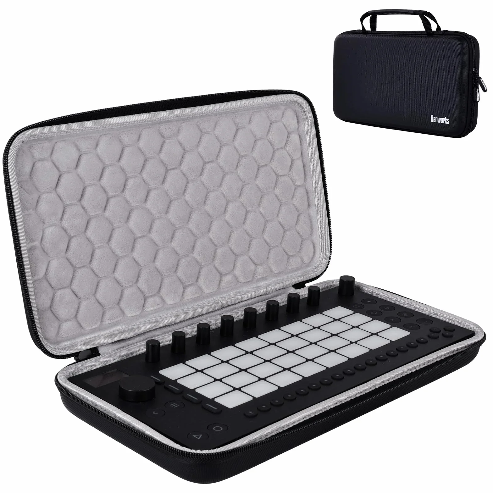 Banworks Etui PU Hardshell na kontroler MIDI Custom Fit dla Ableton Push 3 (wersja stacjonarna/wolnostojąca), etui do przechowywania i przenoszenia kontrolera do stacji roboczych audio JT/HCQSNB-01