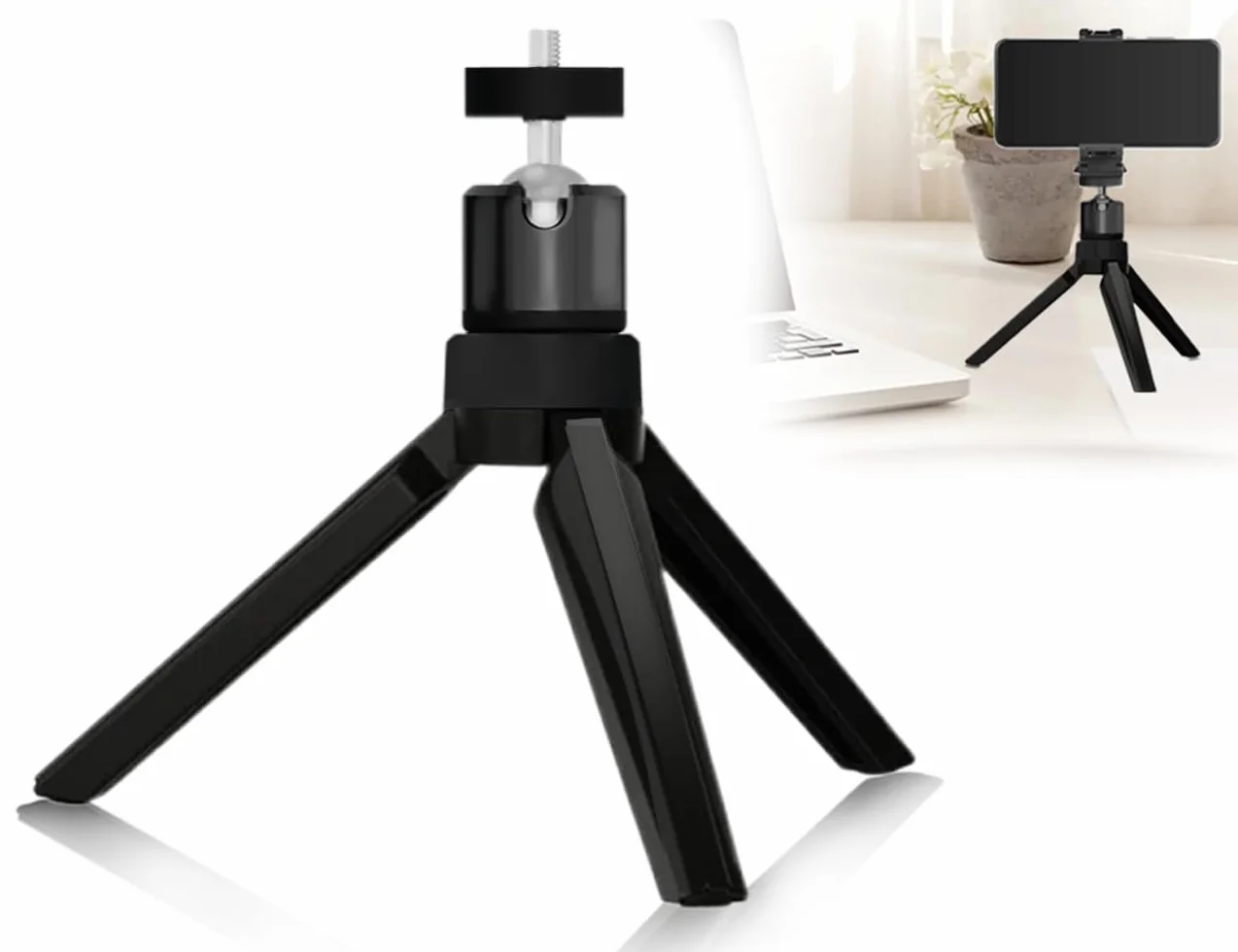 Stojak na projektor, mini statyw ze śrubą 1/4", stojak na projektor z metalową kulką obracającą się o 360°, stojak na kamerę, kamerę internetową, lustrzankę cyfrową i smartfona (czarny)
