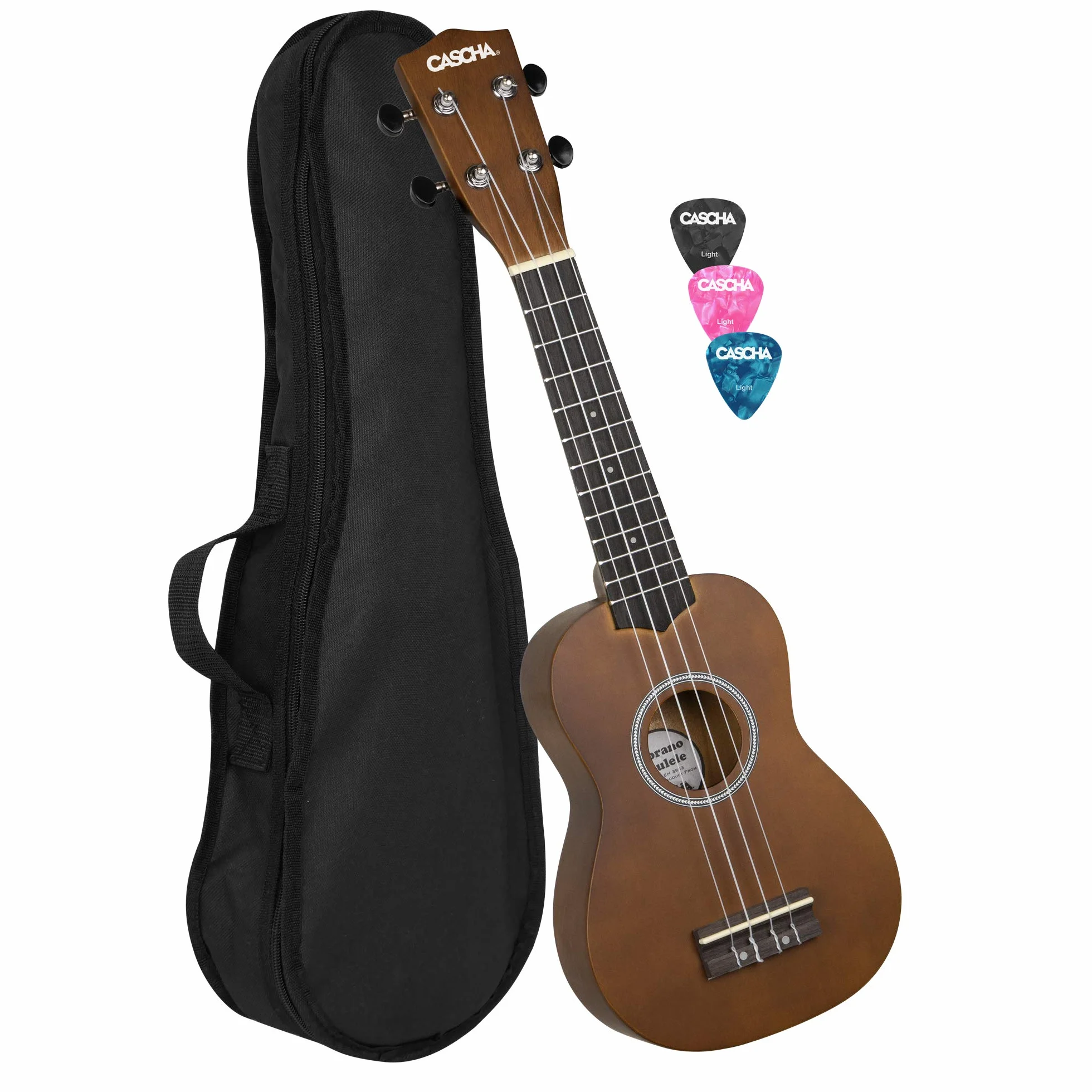 Cascha Soprano zestaw ukulele z torbą, 3 struny Picks and Eagle, brązowy