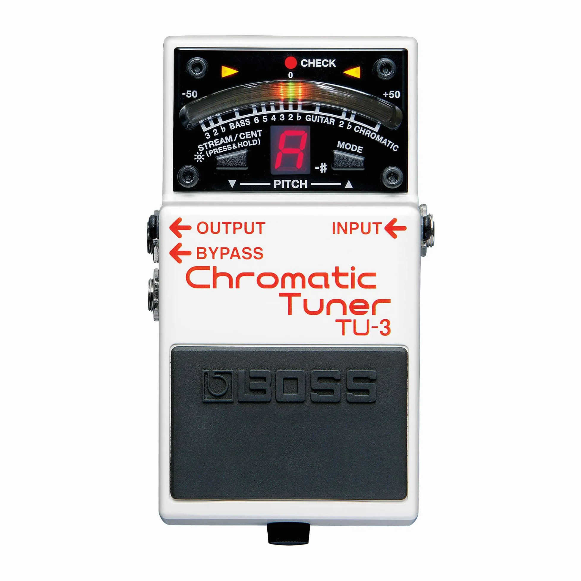 BOSS TU-3 Chromatyczny Tuner Podłogowy do Gitary i Basu - Standard w Branży - Solidna Obudowa Kostki BOSS - 21-Segmentowy wskażnik LED - Dokładność do +/- Jednego Centa - Funkcja Accu-Pitch Sign