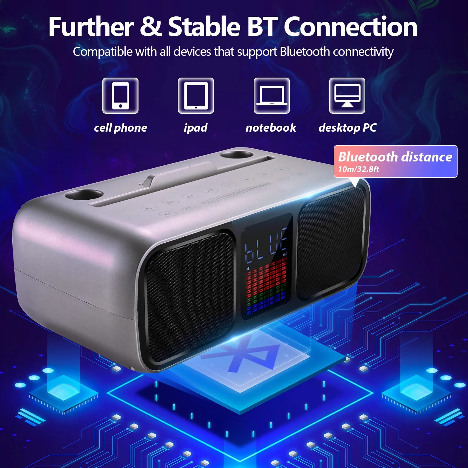 Zestaw do karaoke Party Speaker z 2 bezprzewodowymi mikrofonami, głośnik do karaoke Bluetooth z ekranem dotykowym, diodami LED i podstawkami na telefon, głośnik do karaoke dla dzieci z /USB