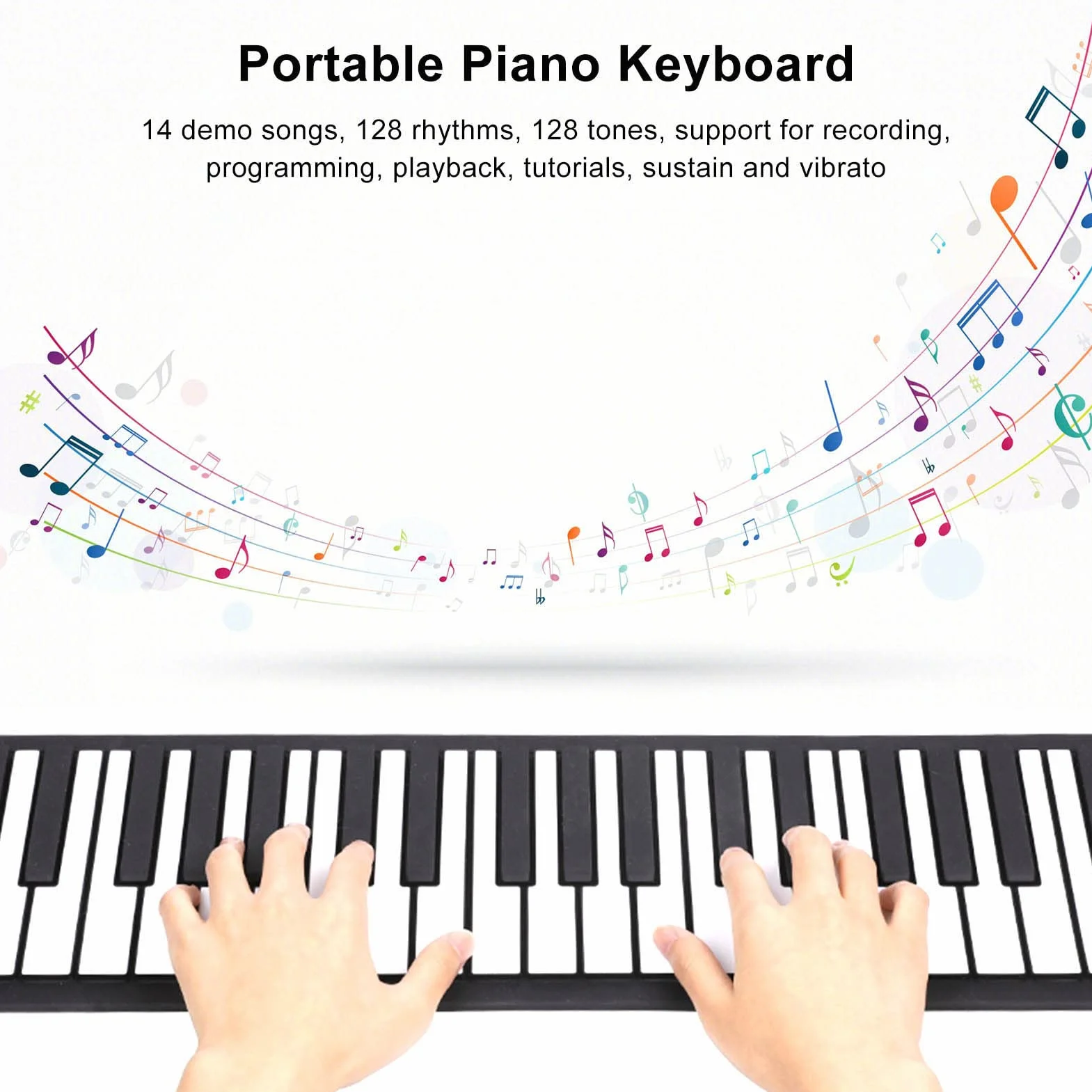 88 Klawiszy Roll Piano, Silikonowy ABS Składany Elektryczny Pianino Ręczne z grubszą klawiaturą 128 Rytmów