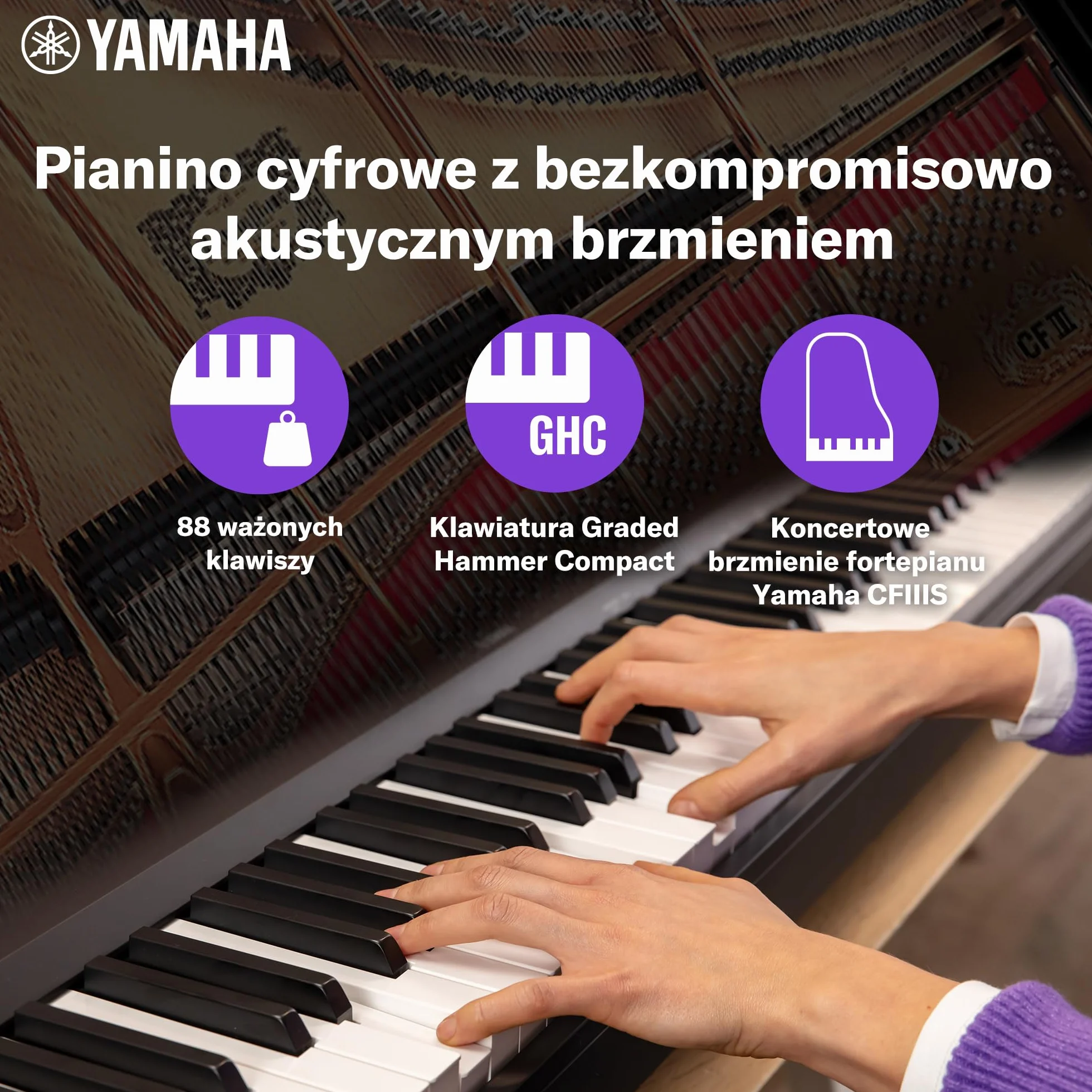 Yamaha P-145 Pianino Cyfrowe - Lekkie Pianino Cyfrowe z Klawiaturą Graded Hammer Compact z 88 Klawiszami i 10 Brzmieniami Instrumentalnymi, dla Początkujących, Czarne