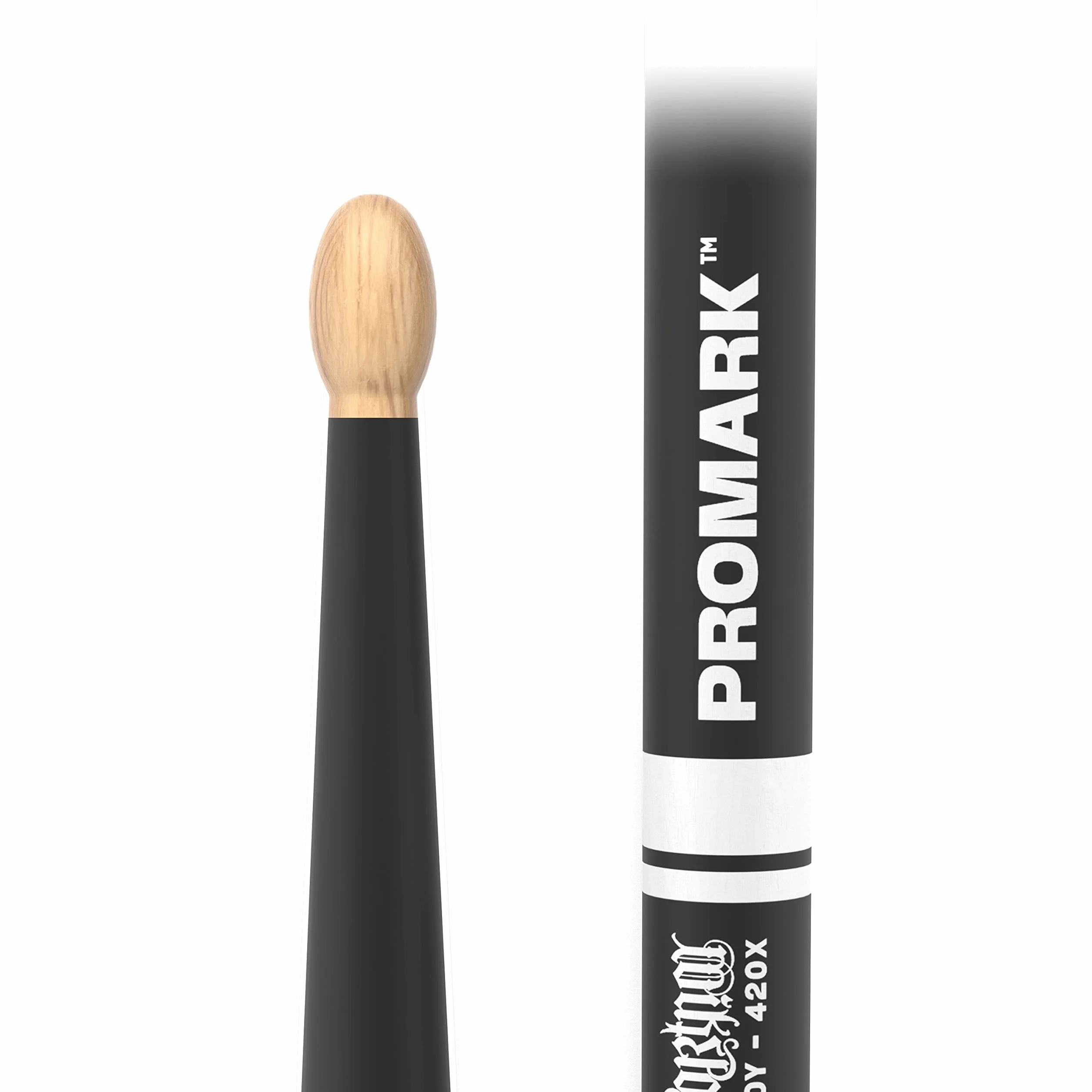 ProMark Hikorowe pałeczki perkusyjne Mike Portnoy ActiveGrip, bezpieczny, wygodny chwyt, bardziej przyczepne podczas pocenia dłoni, aktywne wykończenie uchwytu, owalna drewniana końcówka, 1 para