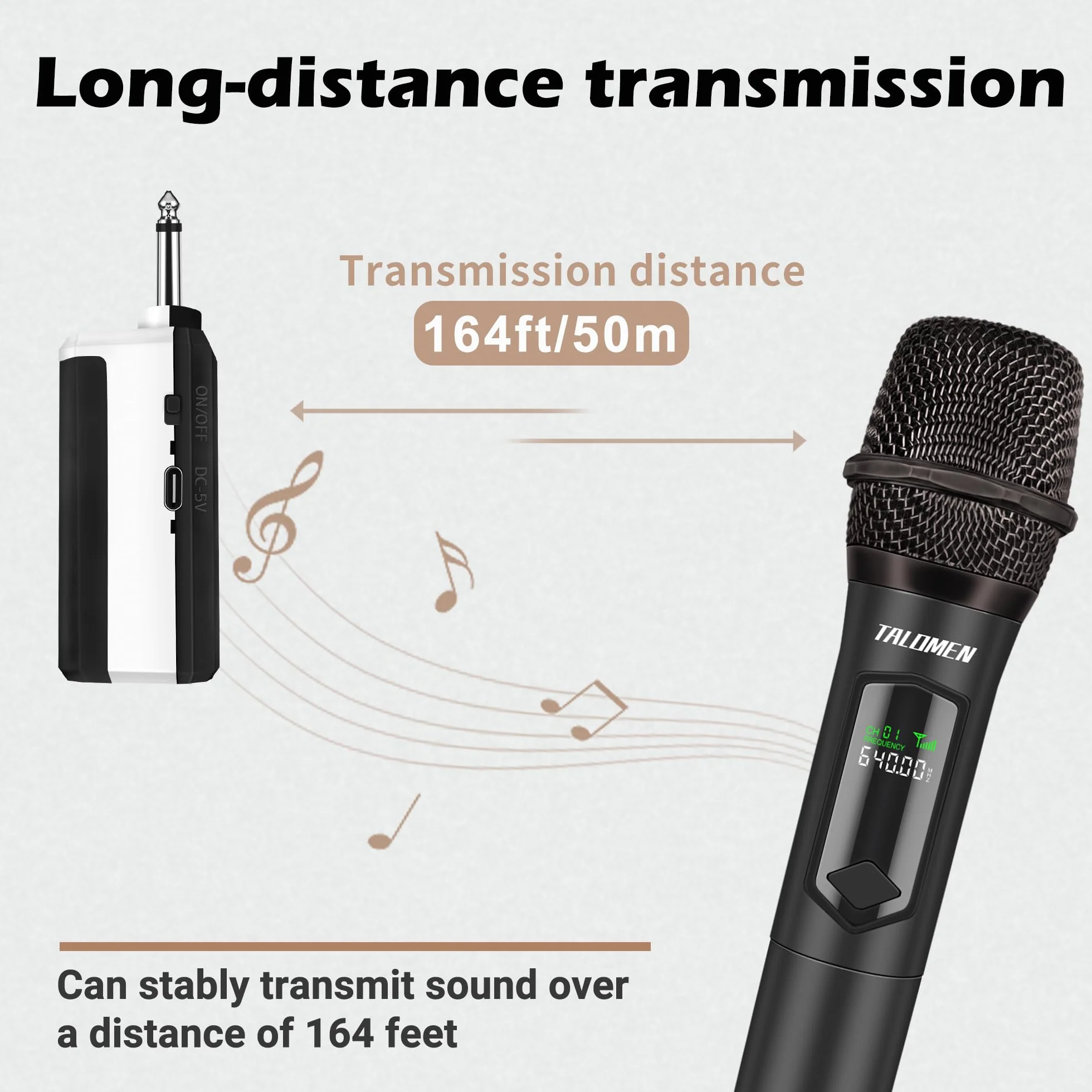 Talomen Profesjonalny Mikrofon Bezprzewodowy Dynamiczny 2,4 GHz K60-1 Czarny