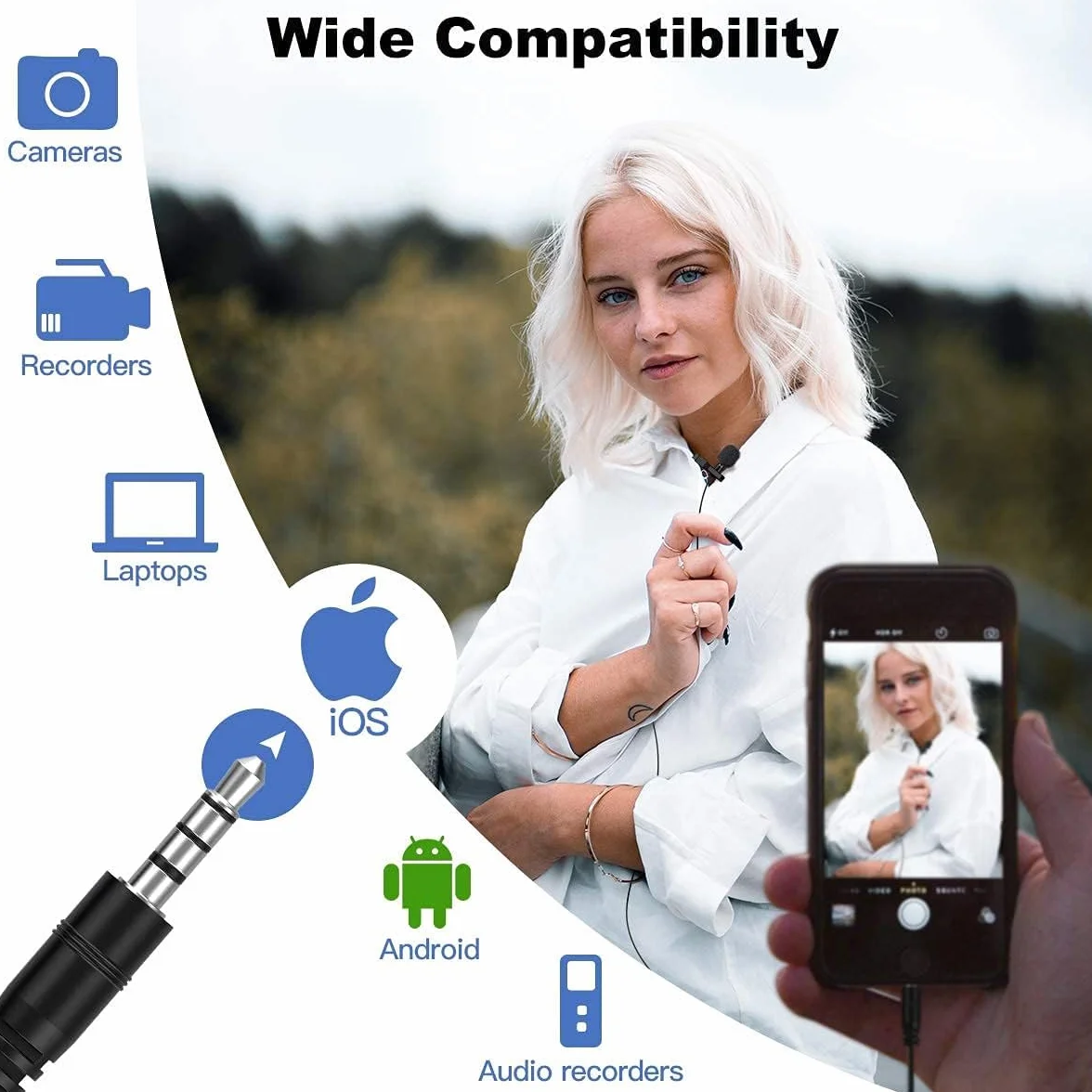 Moman 6 m mikrofon lavalier, lav-S6E, mikrofon z klipsem, wielokierunkowy, pojemnościowy, mini klips z kablem do kamery DSLR, telefonu komórkowego/laptopa/komputera, wywiadów, wideokonferencji,