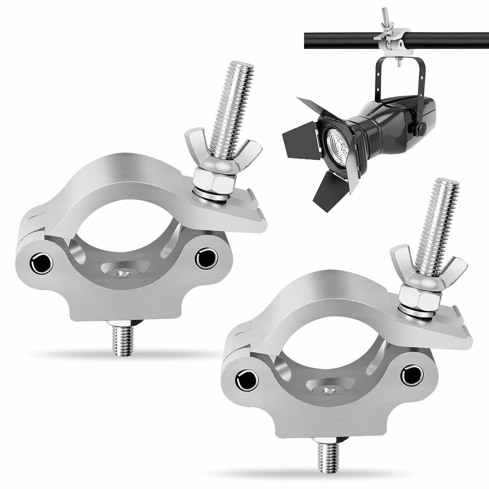 2 sztuki uchwytów zaciskowych typu O, ze stopu aluminium, do montażu na trawersie 38-54 mm, do połowy pary, do oświetlenia scenicznego DJ, akcesoria Truss do reflektorów Par Light, obciążenie 150 kg