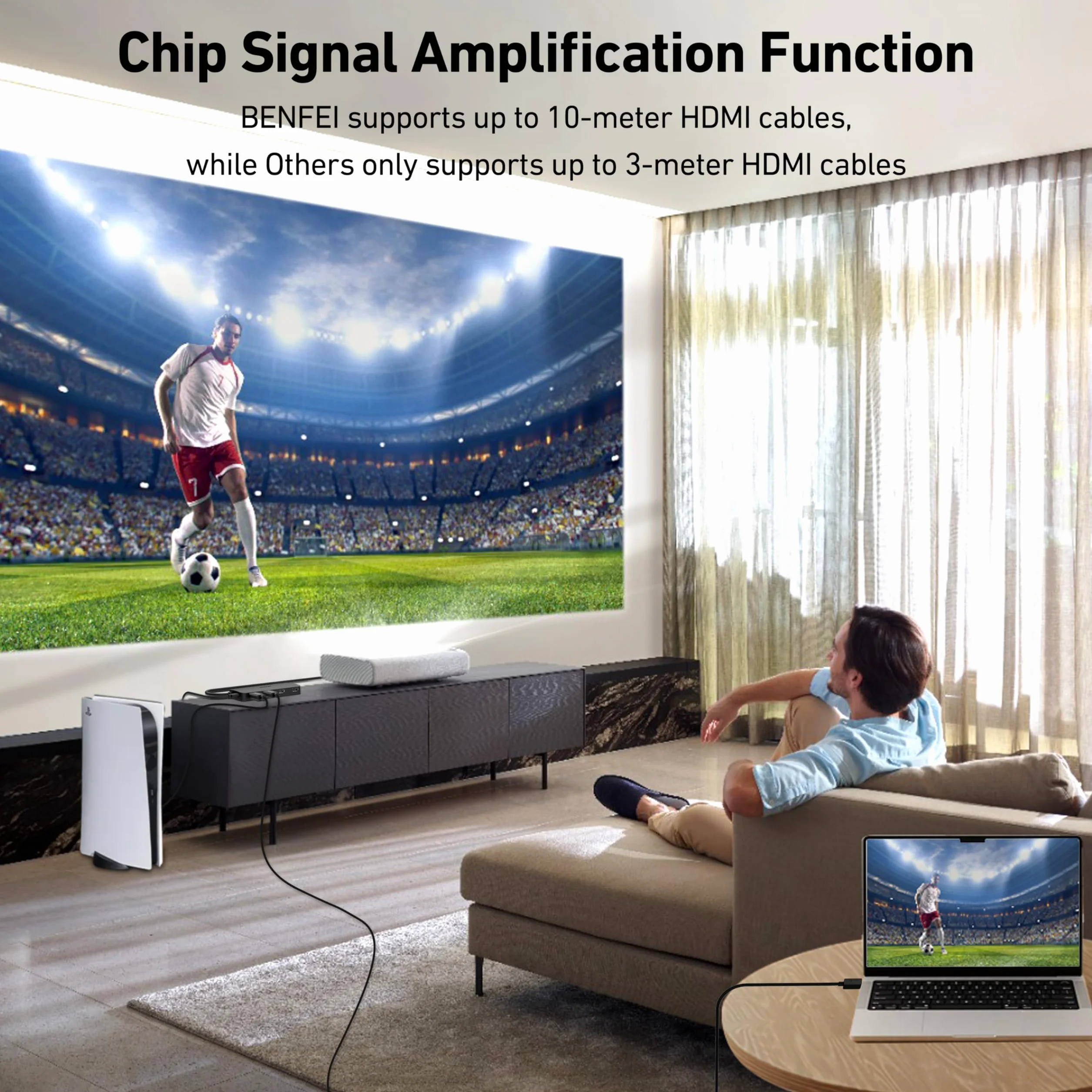 Przełącznik BENFEI HDMI 4 w 1 wyjściu 4K@60Hz, 2 K@144 Hz, HDCP 2.3 【Z obsługą adaptacyjnej korekcji Transmisja HDMI na odległość 30 stóp】 Kompatybilny z PS5/4, Xbox, Roku, FireStick, Switch