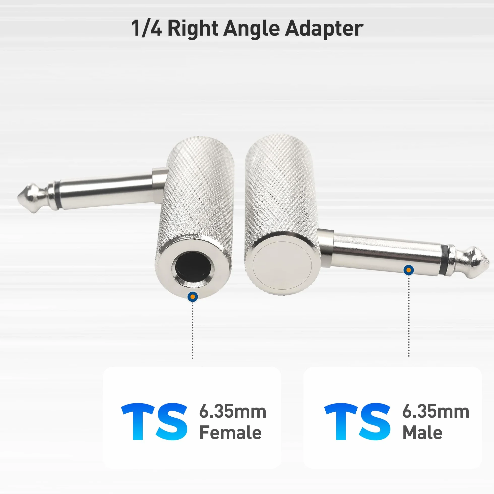 Cable Matters 2-pak adapter kątowy jack – 6,35 mm Jack TS adapter kątowy do gitar elektrycznych, wzmacniaczy basowych, mikserów i korektorów