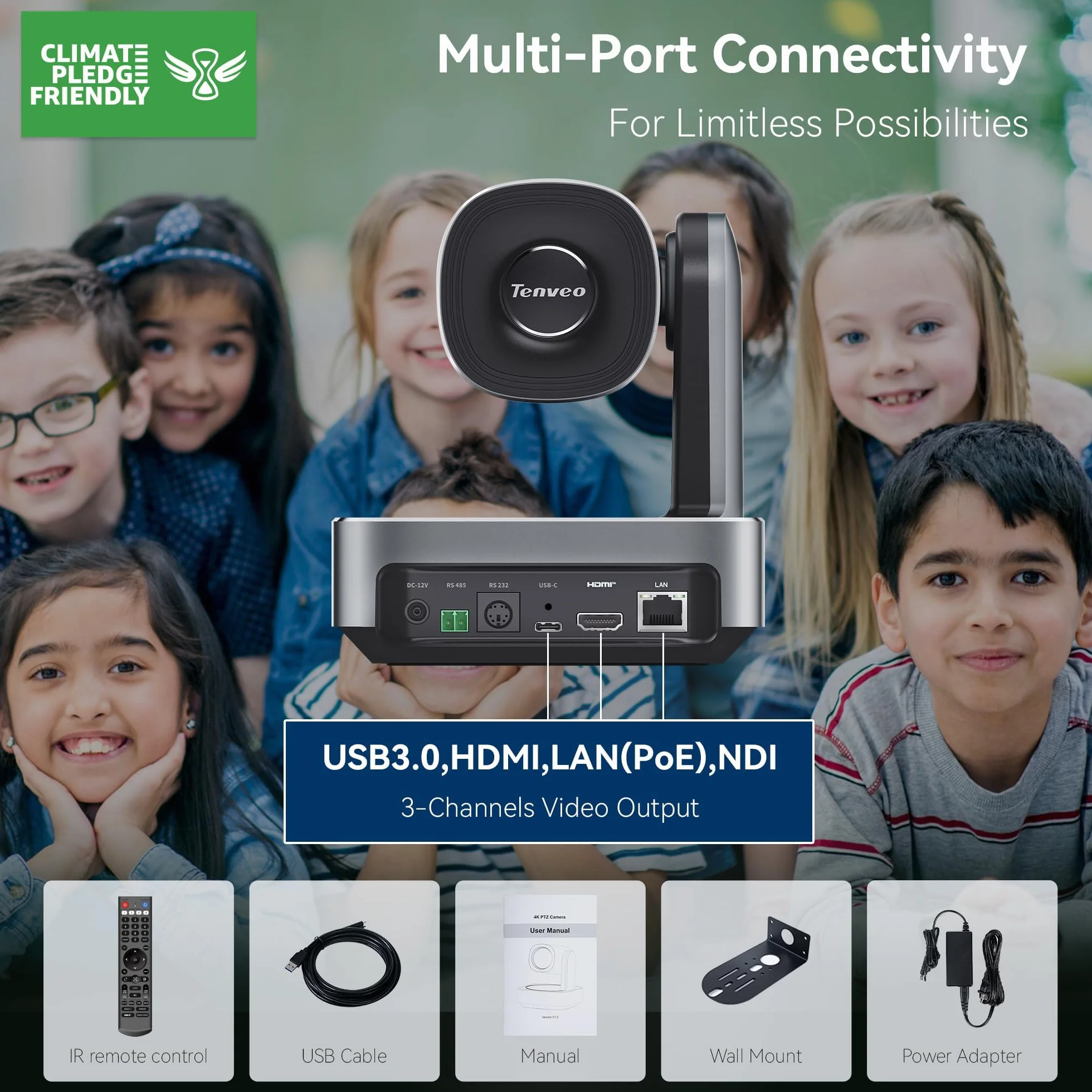 Tenveo Kamera PTZ 4K NDI, AI Humanoid & Face Auto-Tracking, 20X Optical + 8X zoom cyfrowy, USB3.0/HDMI/LAN PoE IP kamera strumieniowa na żywo do modlitw kościelnych, wydarzeń transmisji