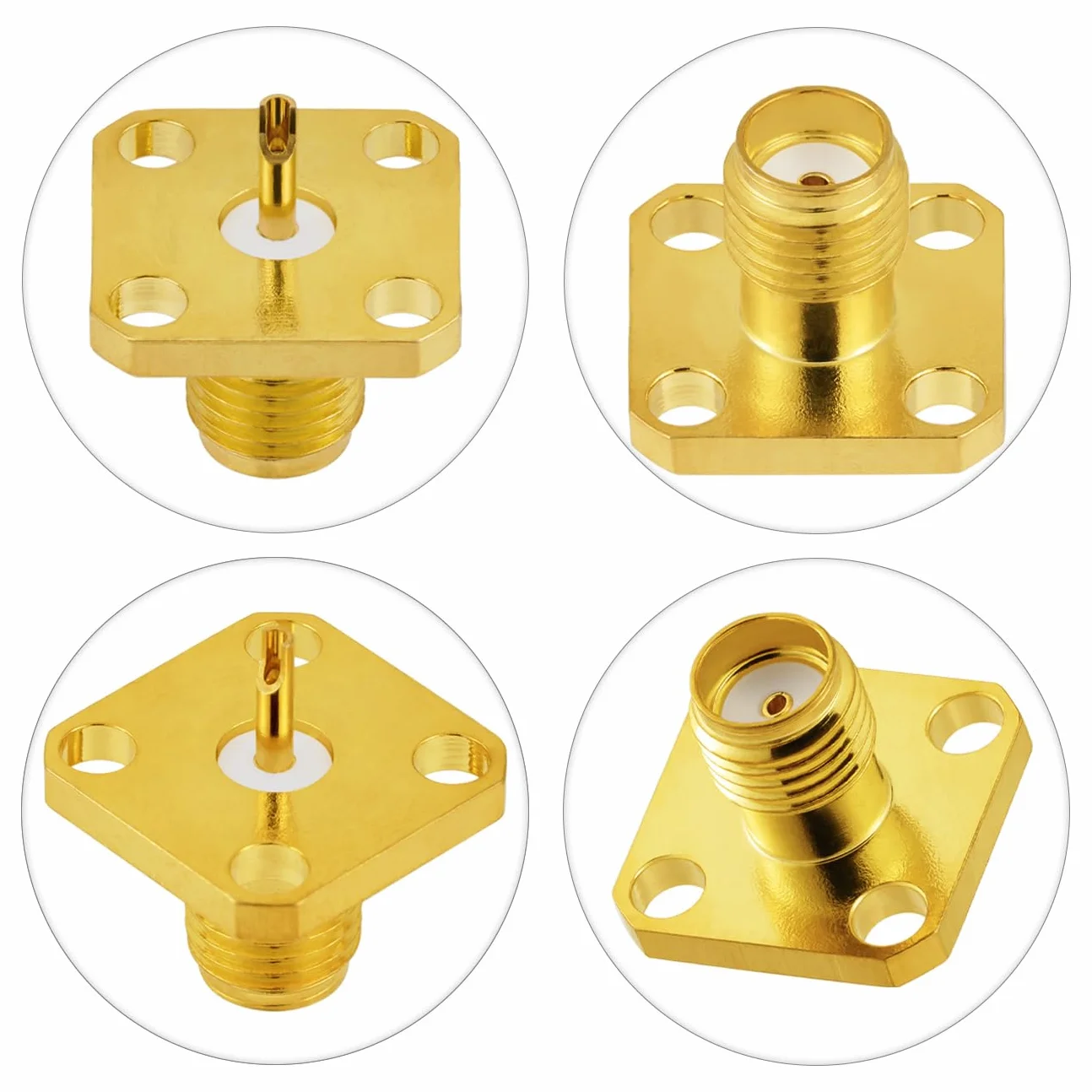 Vecys 5 sztuk gniazdo SMA 4 otwory panel Mount RF wtyczka koncentryczna 50 omów SMA gniazdo kołnierz obudowa mocowanie przyłącze lutowanie mosiądz pozłacany konwerter do radia WiFi anteny kabel
