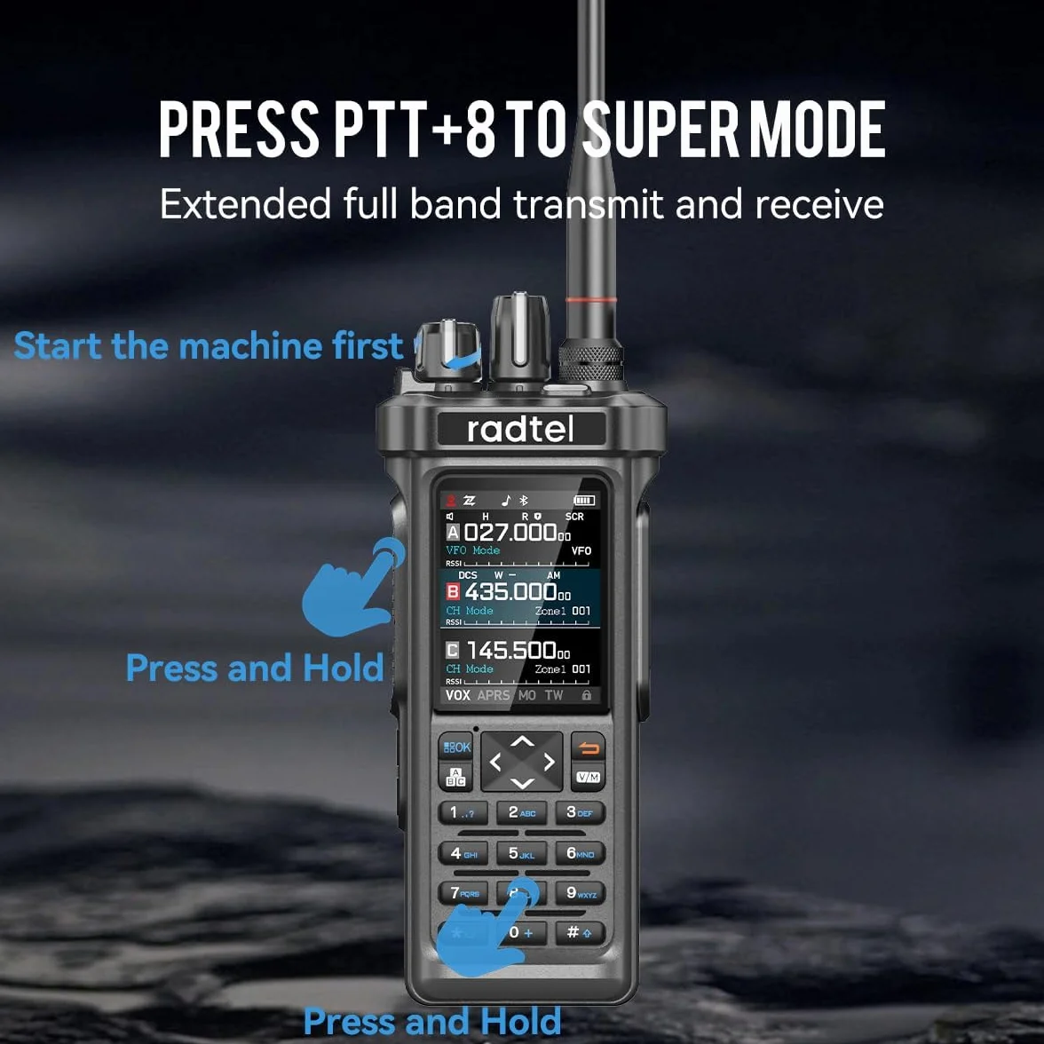 Radiotelefon amatorski Radtel RT-950 PRO z nadajnikiem GPS/APRS, krótkofalówka 10 W o dużym zasięgu, przenośny radiotelefon dwukierunkowy, odbiornik AM/FM/CB/SW/MW/LW, programowanie przez Bluetooth, N