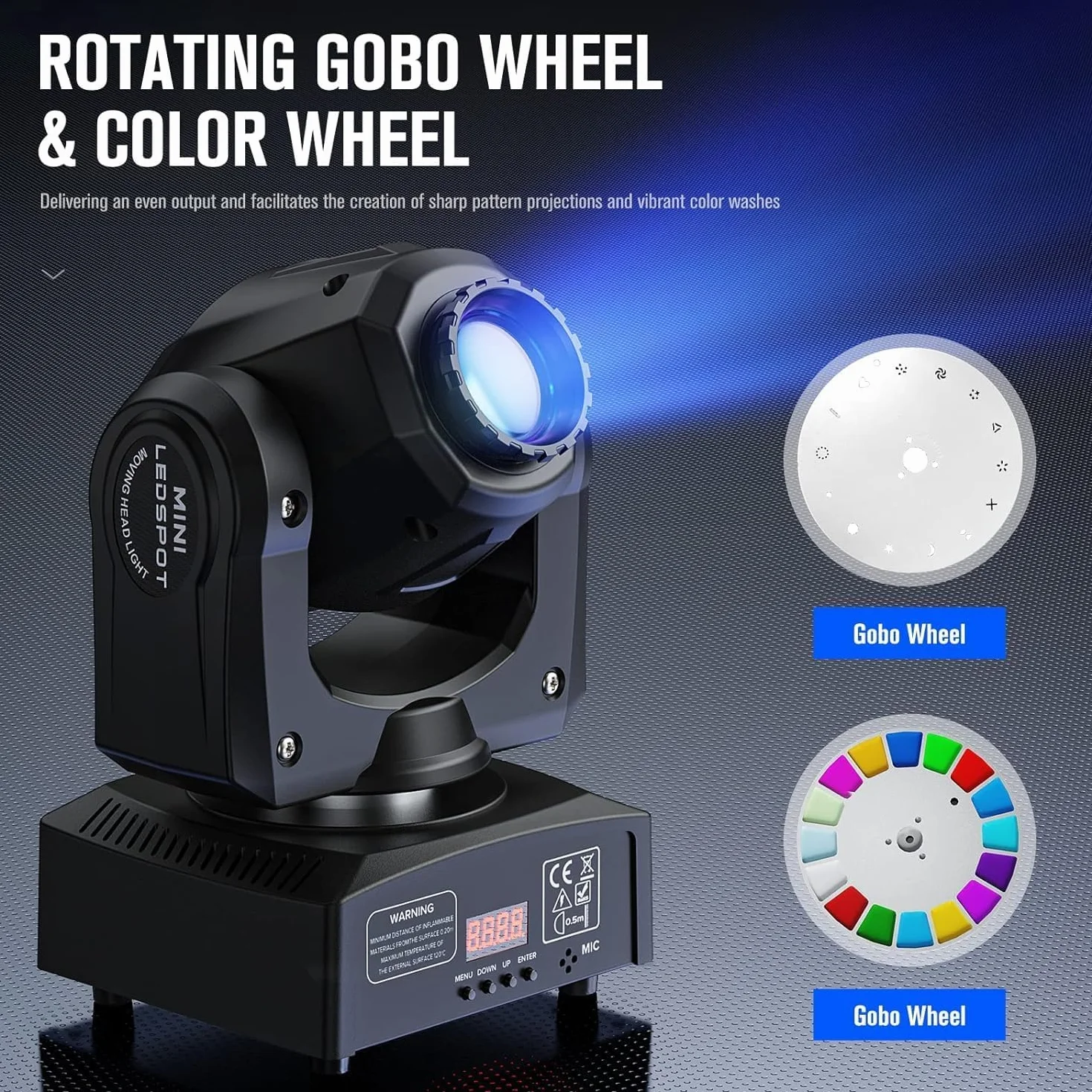 UKing 50W Ruchoma Głowica LED Oświetlenie Dyskotekowe DMX 512 RGBW 8 Gobo 9/11 Kanałów