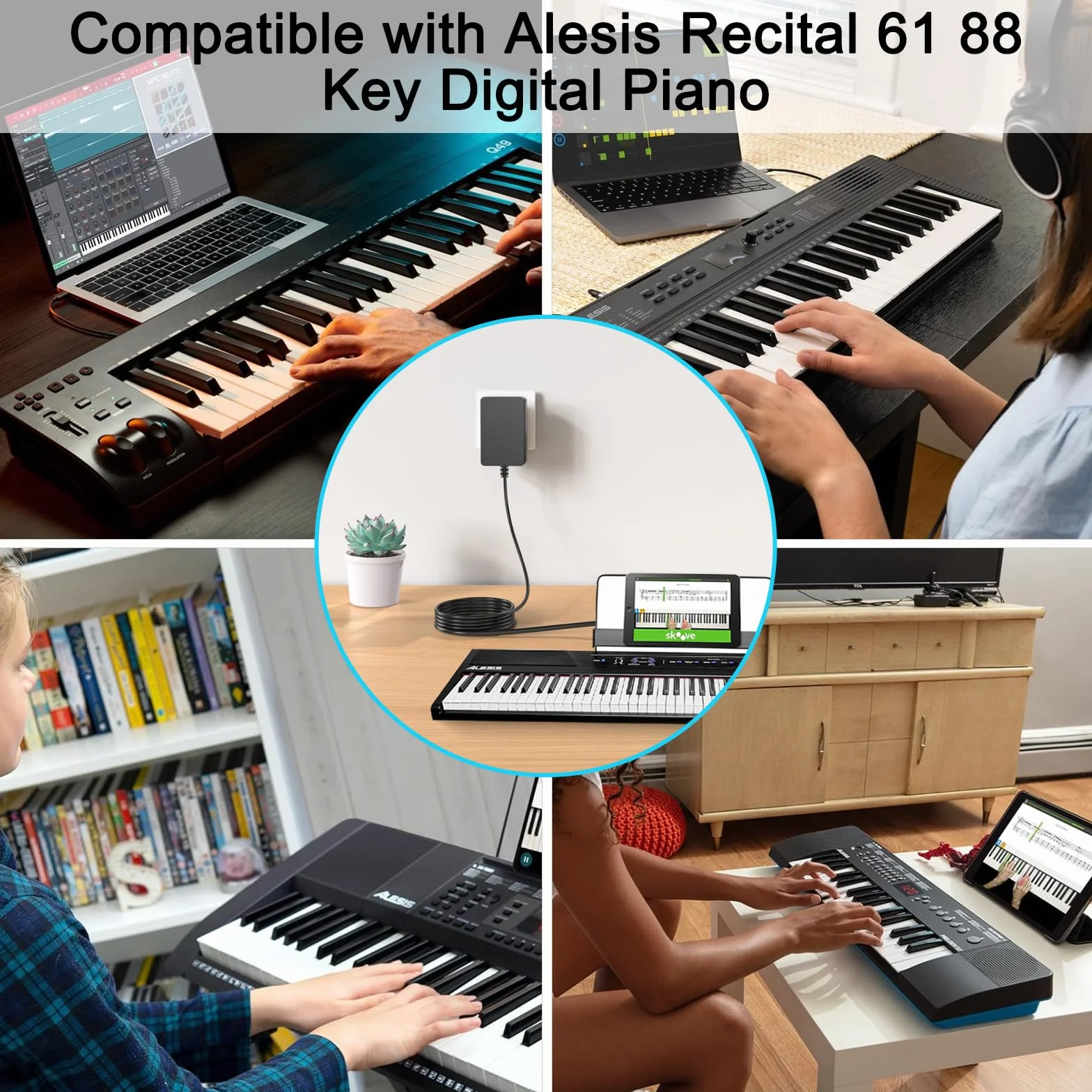 12 V AC adapter sieciowy do Alesis Recital 88-Key 61-Key Digital Piano Keyboard z pełnowymiarowymi klawiszami IO 14 IO 26 Recording Interface, for Williams Legato Plus 88 klawiszy Digital Piano