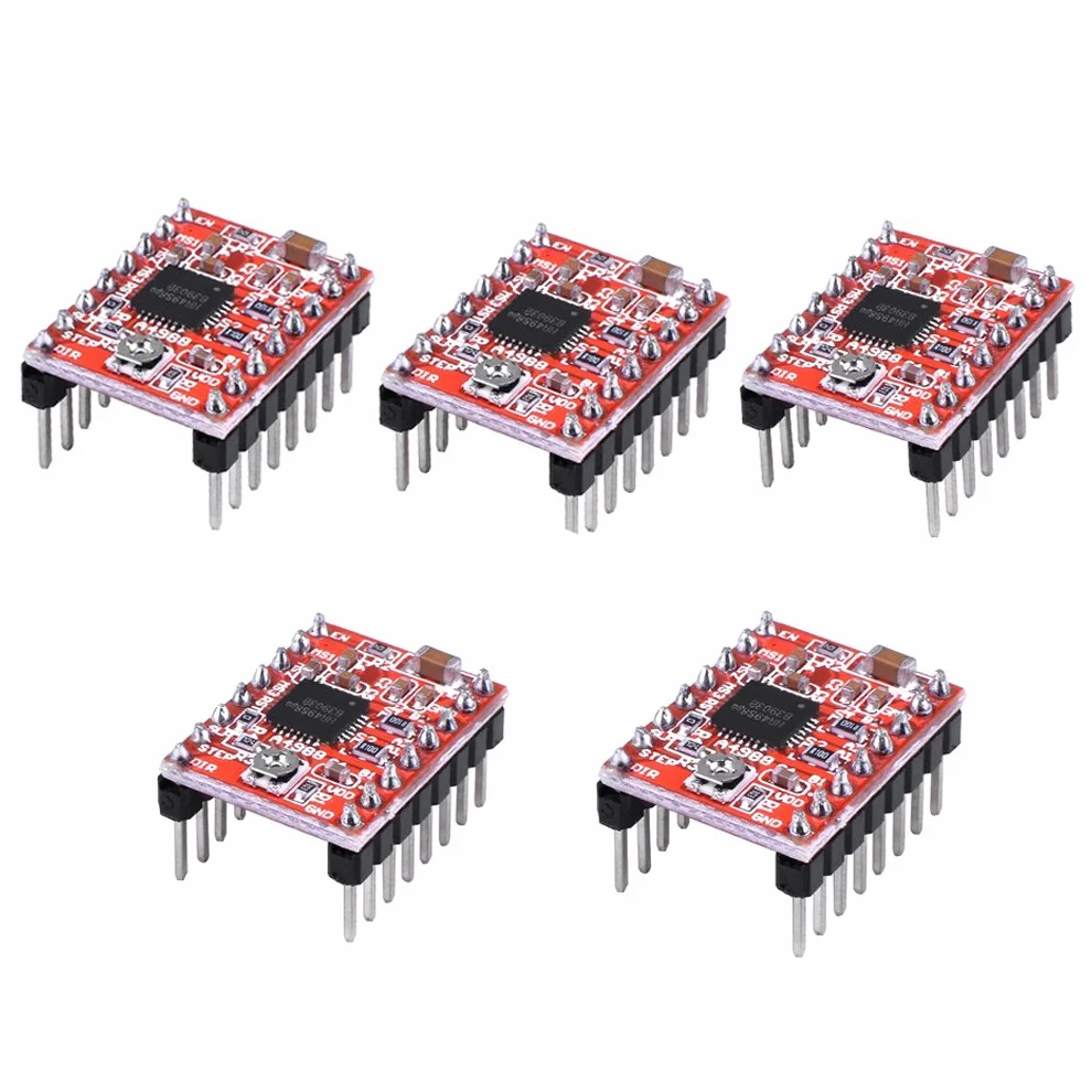 Hailege 5 szt. Moduł sterownika silnika krokowego A4988 z odpływem ciepła do drukarki 3D Reprap odpowiedni dla Mendel Huxley Arduino