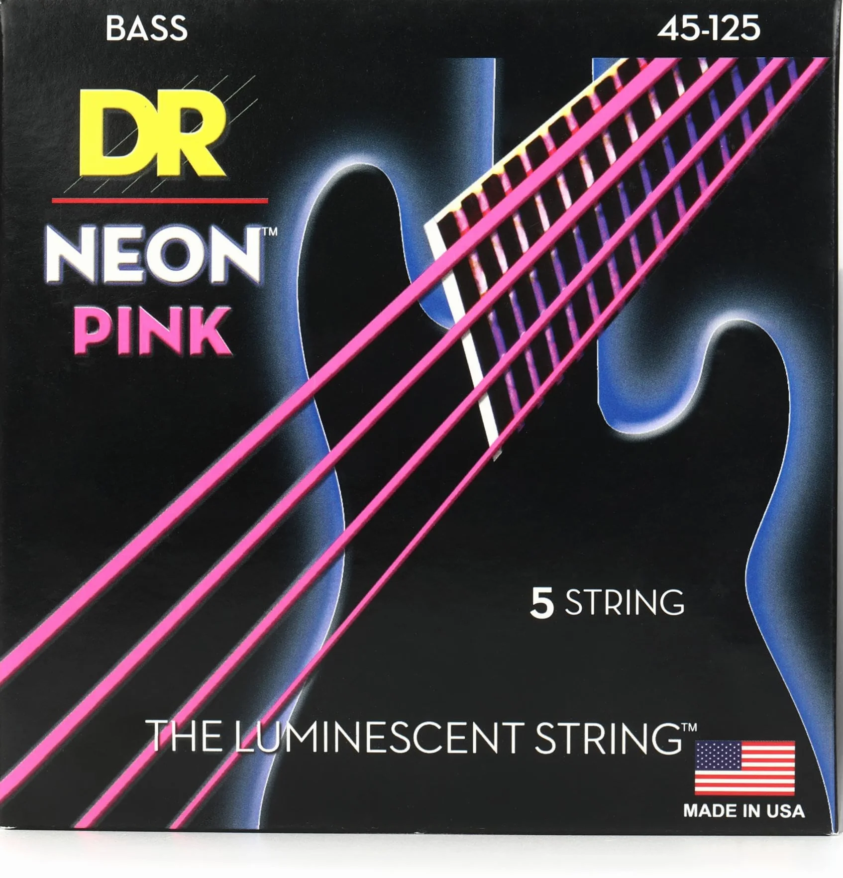 DR Strings HI-DEF NEON Różowe Struny basowe 5-strunowe średnie 45-125