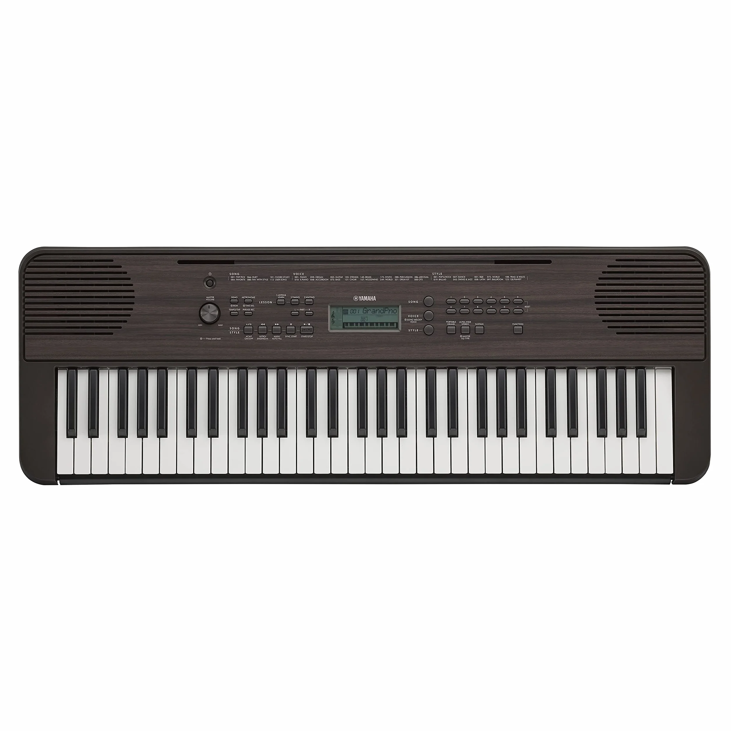 Yamaha Cyfrowa klawiatura PSR-E360DW, ciemny orzech włoski – cyfrowa klawiatura dla początkujących z 61 klawiszami z dynamiką uderzeń – przenośna klawiatura o wszechstronnym wzornictwie do każdego pomieszczenia mieszkalnego