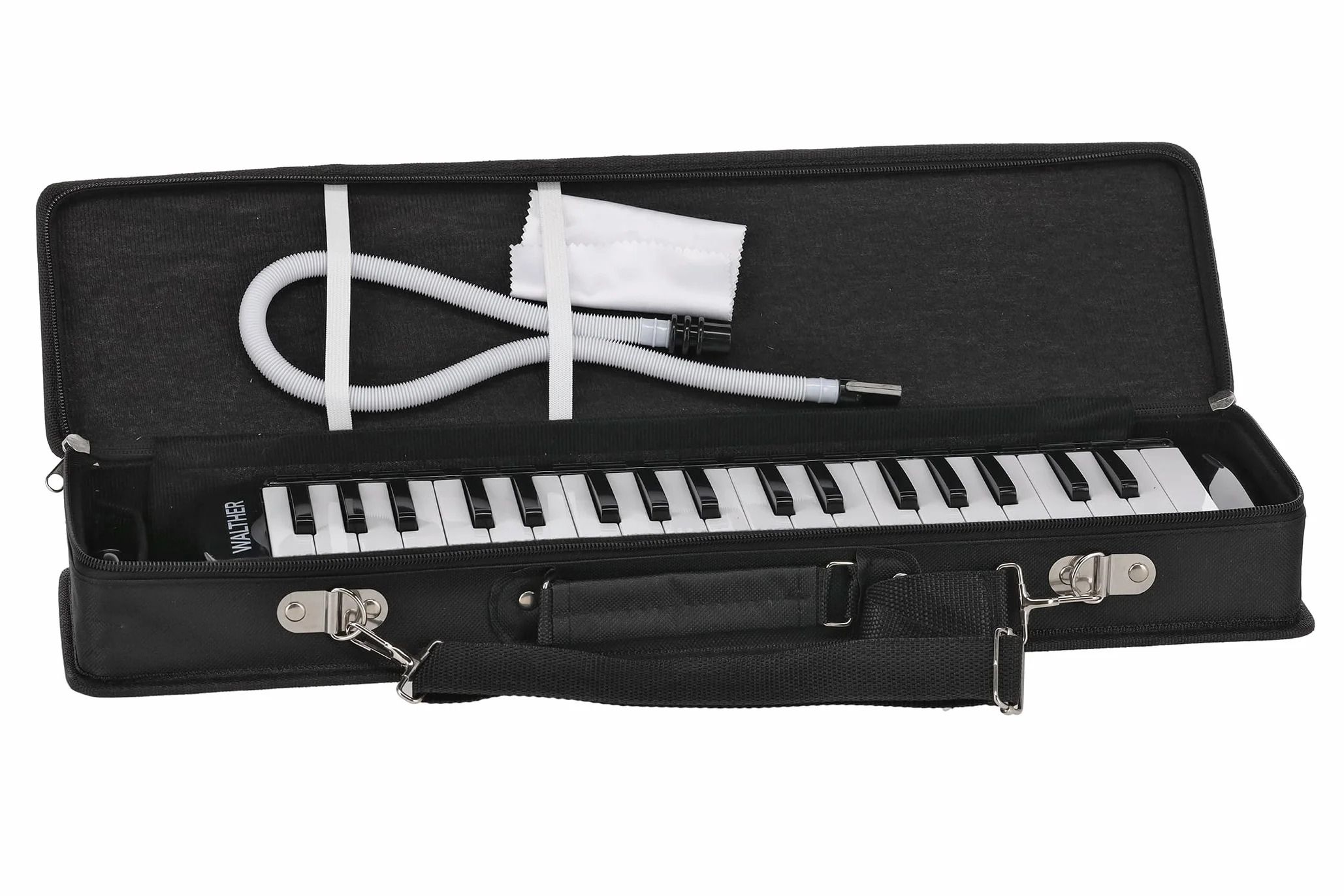 GEWA Melodica, 37 klawiszy, skala dźwięków f-f´´´, w zestawie z wężykiem do dmuchania i etui z paskiem na ramię, czarno/biała, materiał: tworzywo sztuczne