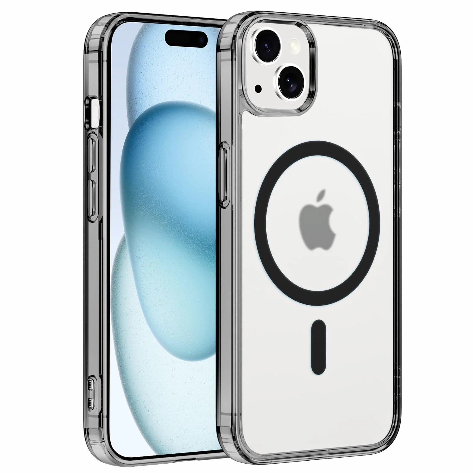 Coiwxmoi Magnetyczne etui do Apple iPhone 15 6.1", kompatybilne z Magsafe, cienki przezroczysty miękki silikon TPU twardy PC odporny na wstrząsy pokrowiec ochronny odporny na zarysowania, czarny