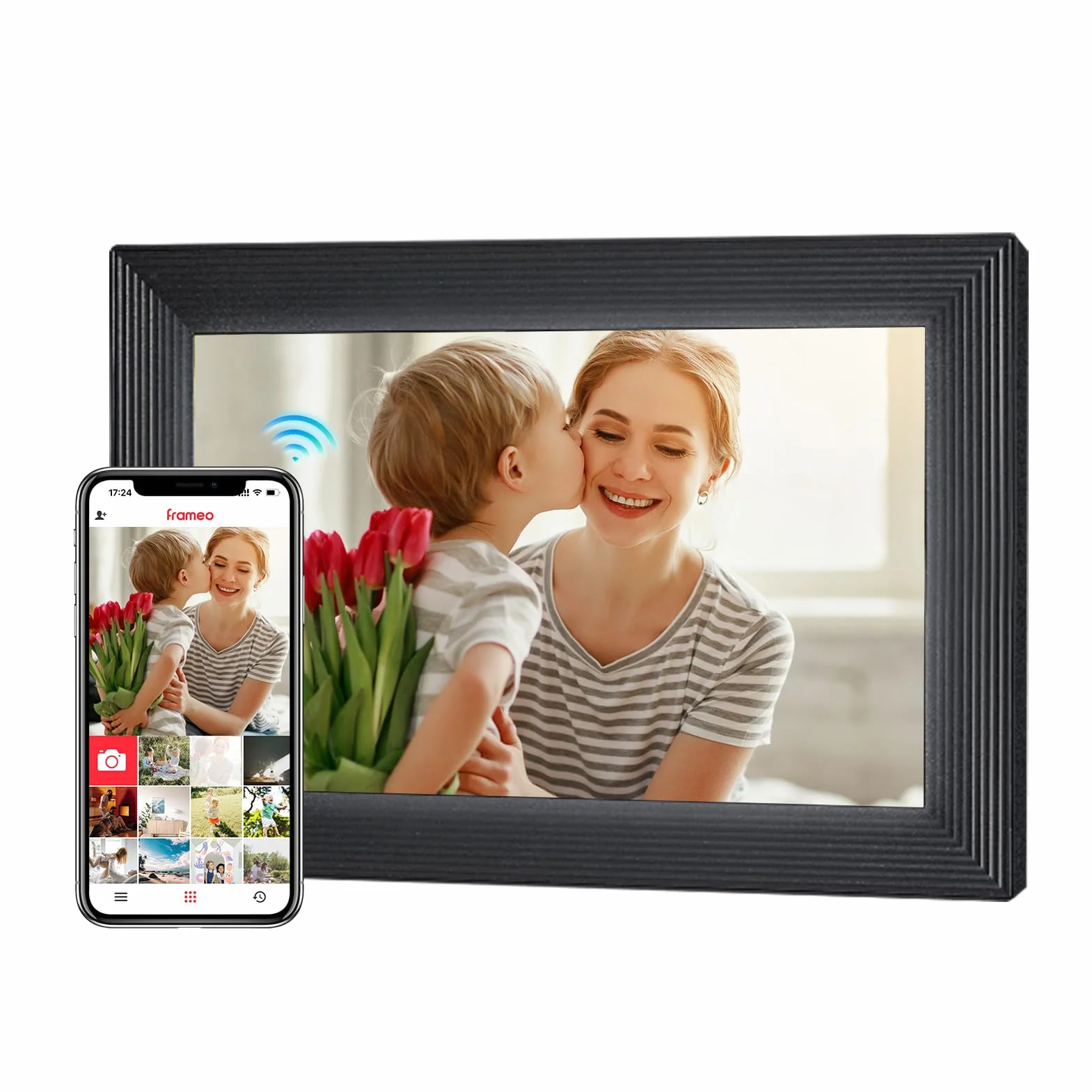 Cyfrowa ramka, Moman WF11T 10.1" cyfrowy uchwyt na zdjęcia Wifi cyfrowy ekran dotykowy IPS 32 GB pamięci automatyczna rotacja udostępnianie zdjęć i filmów za pośrednictwem aplikacji idealne na