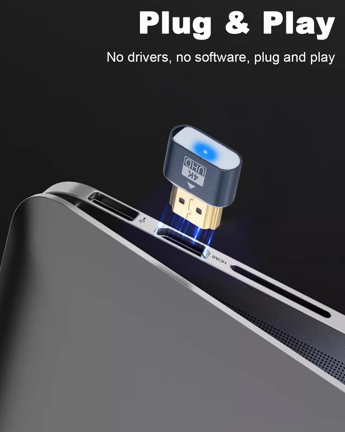 Duttek Wtyk HDMI 4K – emulator wyświetlacza wirtualnego monitora, adapter wyświetlacza bez głowy do systemu Windows Mac OSX Linux, obsługuje do 4K przy 60 Hz (z lampką kontrolną, 1 opakowanie)