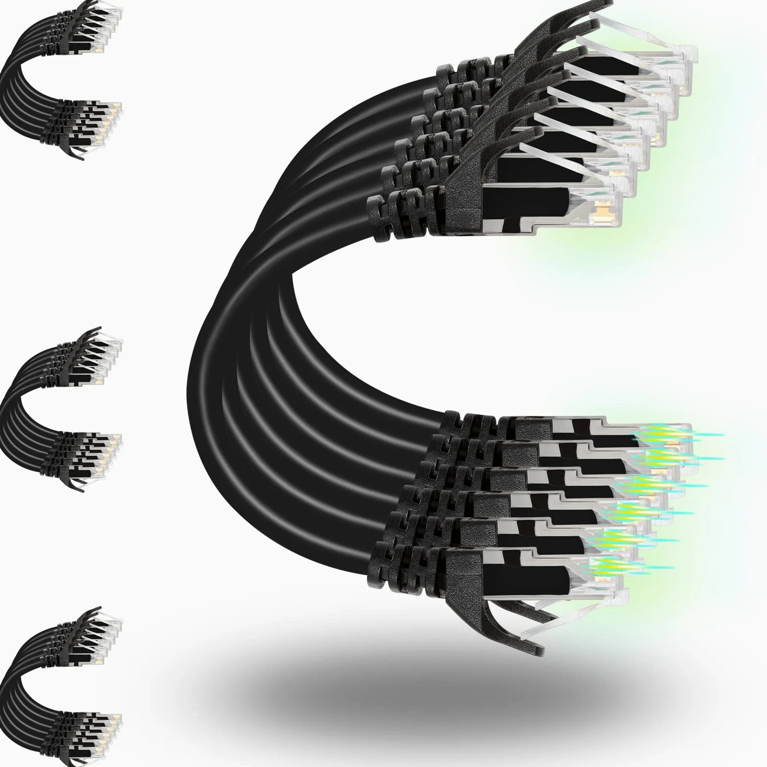 Rapink Patch Cables Cat6 1,5 m (24 sztuki), kabel krosowy Ethernet 10G, kabel krosowy Cat 6 do panelu krosowniczego do przełącznika, elastyczny kabel Ethernet Cat 6 z pozłacanym czarnym