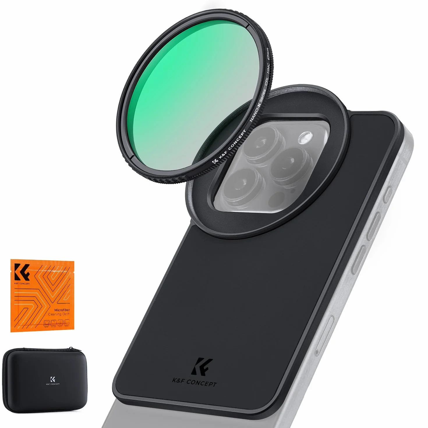 K&F CONCEPT Magnetyczny filtr polaryzacyjny 67mm, 67mm filtr CPL, z 17 cm adapterem do telefonu, adapterem do mocowania filtru obiektywu, kompatybilny z iPhone 16/15/14/13 Seria