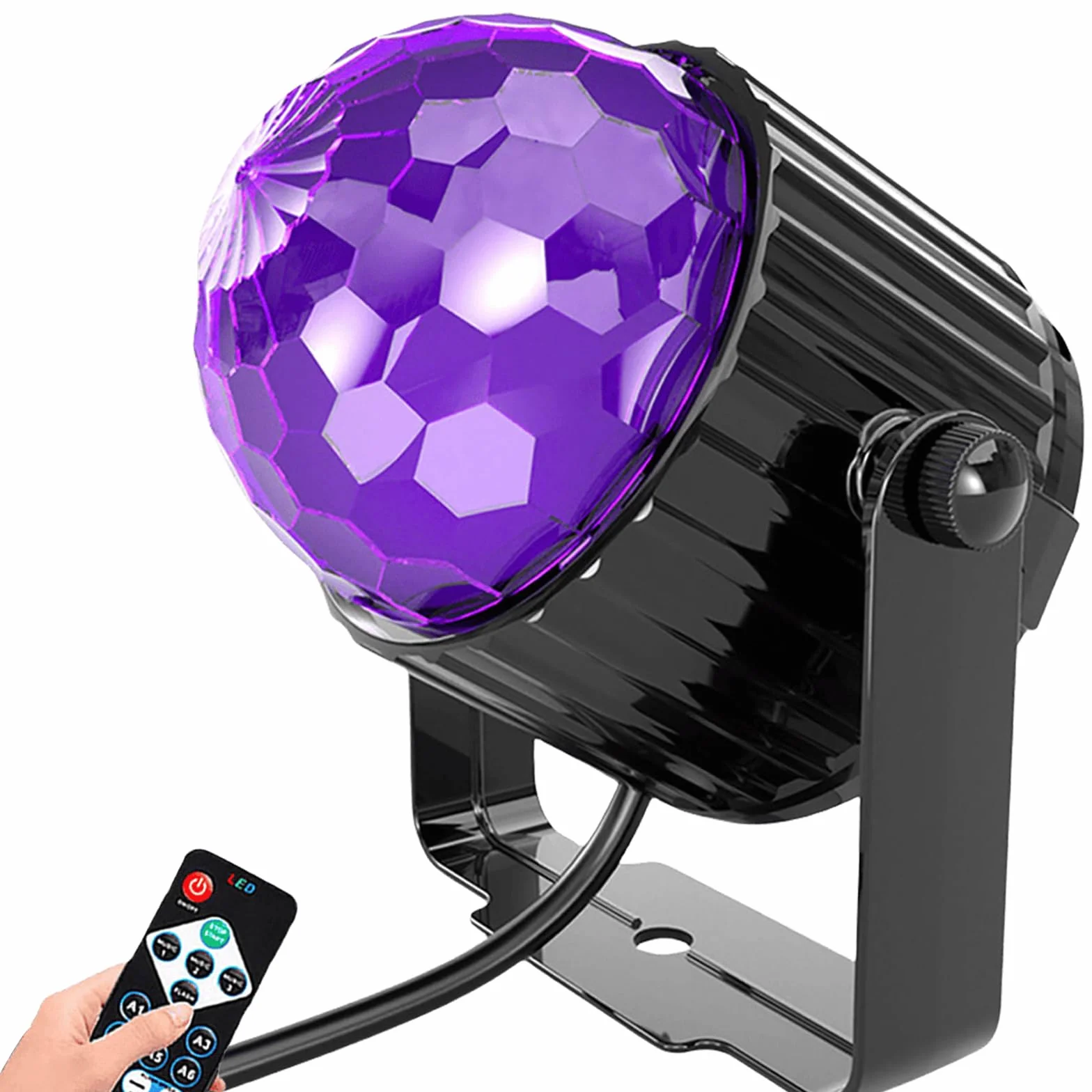 Kula dyskotekowa UV 6 W z pilotem zdalnego sterowania, światło imprezowe LED, światło czarne, zmiana koloru, sterowanie dźwiękiem, lampa dyskotekowa, lampa DJ, światło sceniczne, reflektor RGB UV do