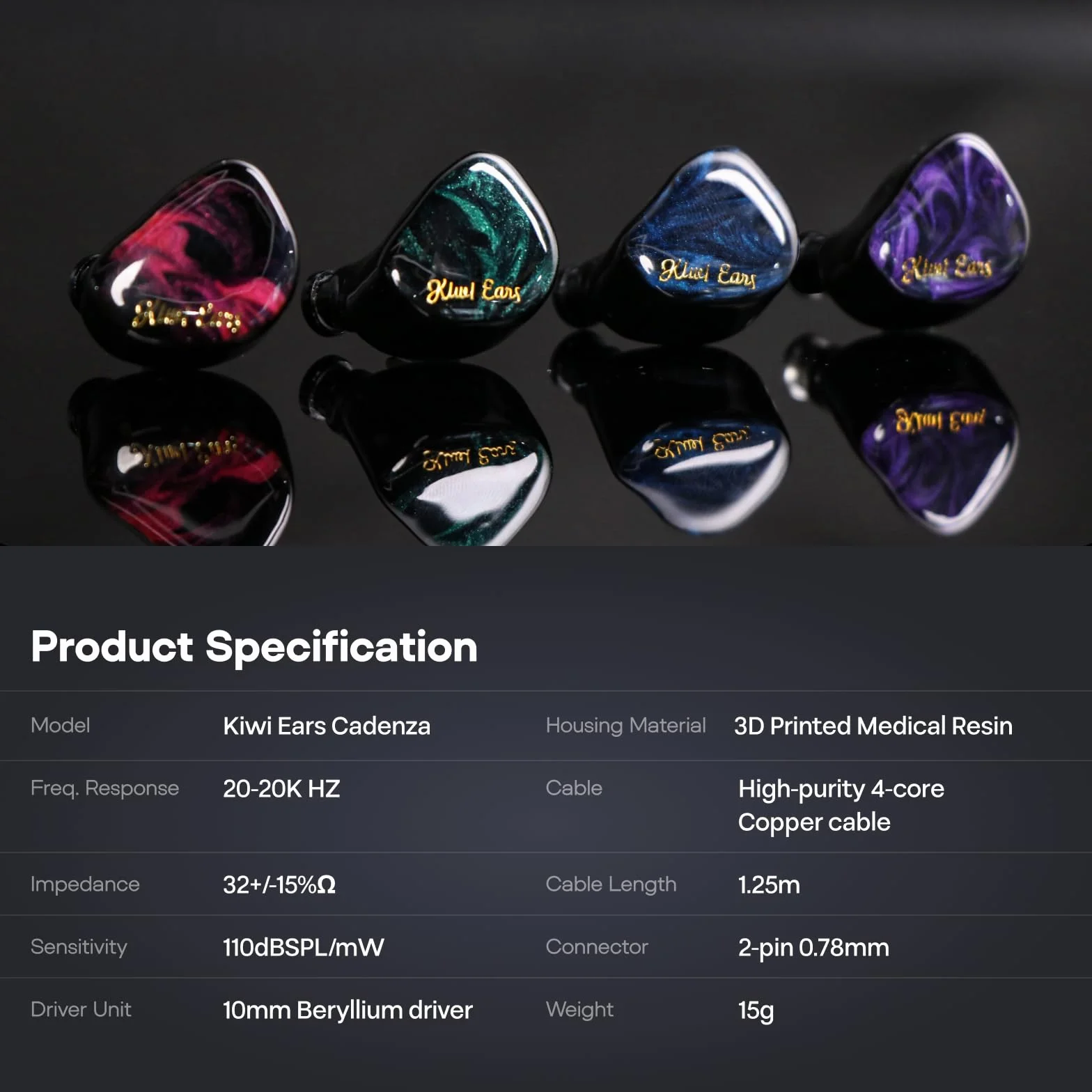 Kiwi Ears Cadenza 10 mm berylowy przetwornik dynamiczny IEM z odłączanym kablem 0,78 2-pin 3,5 mm Zielony
