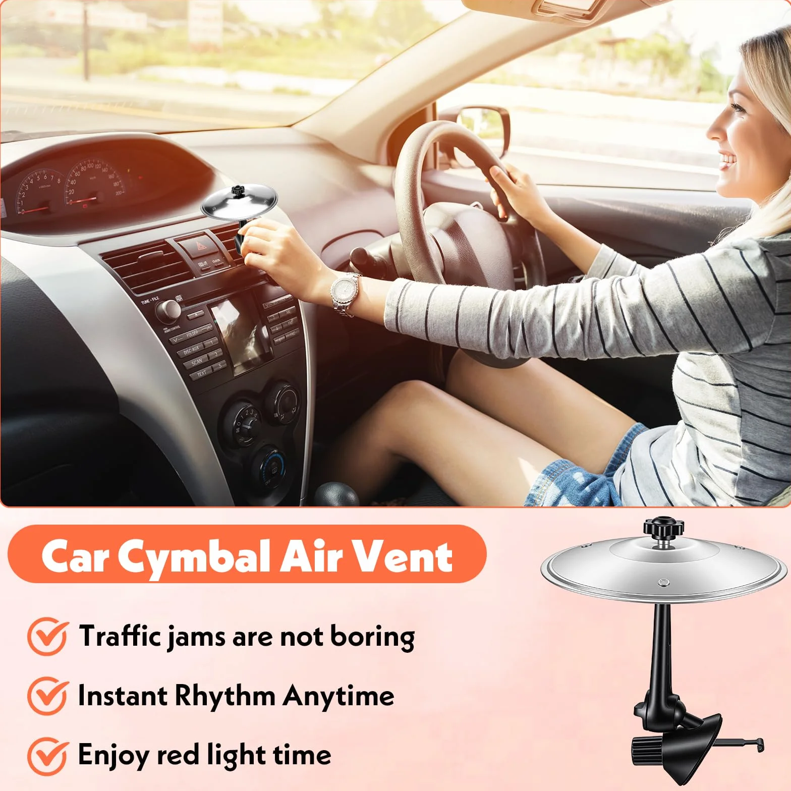 Molain Car Cymbal Air Vent, Car Crash Cymbal Air Vent Mini Bęben Cymbal Nadaje się do zabawnych instrumentów muzycznych, gadżet do wszystkich typów pojazdów (srebrny)