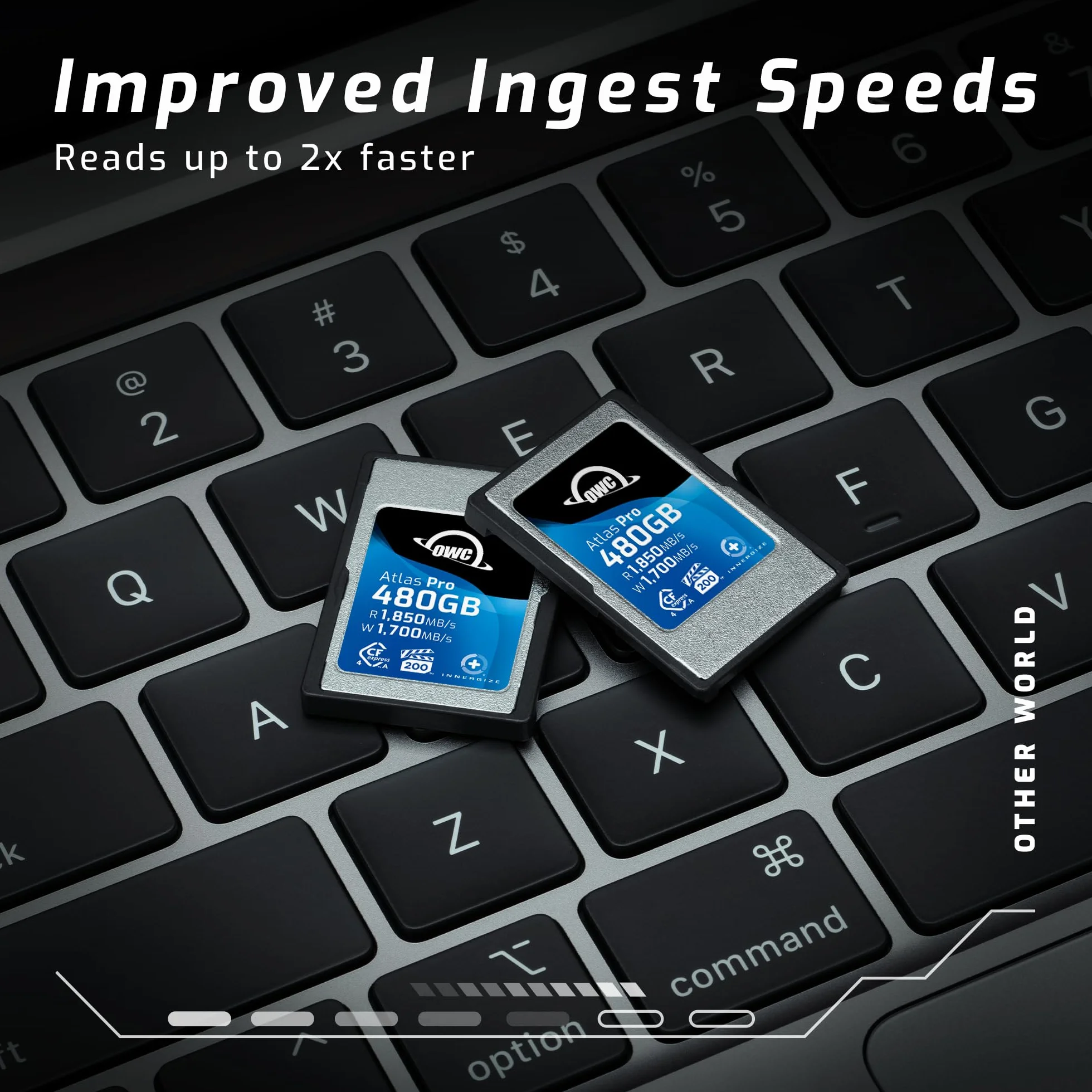OWC Karta pamięci 480 GB Atlas Pro High Performance Cfexpress 4.0 typu A, profesjonalna klasa, odczyt do 1850 MB/s i prędkość zapisu 1700 MB/s, w zestawie adapter typu A do typu B