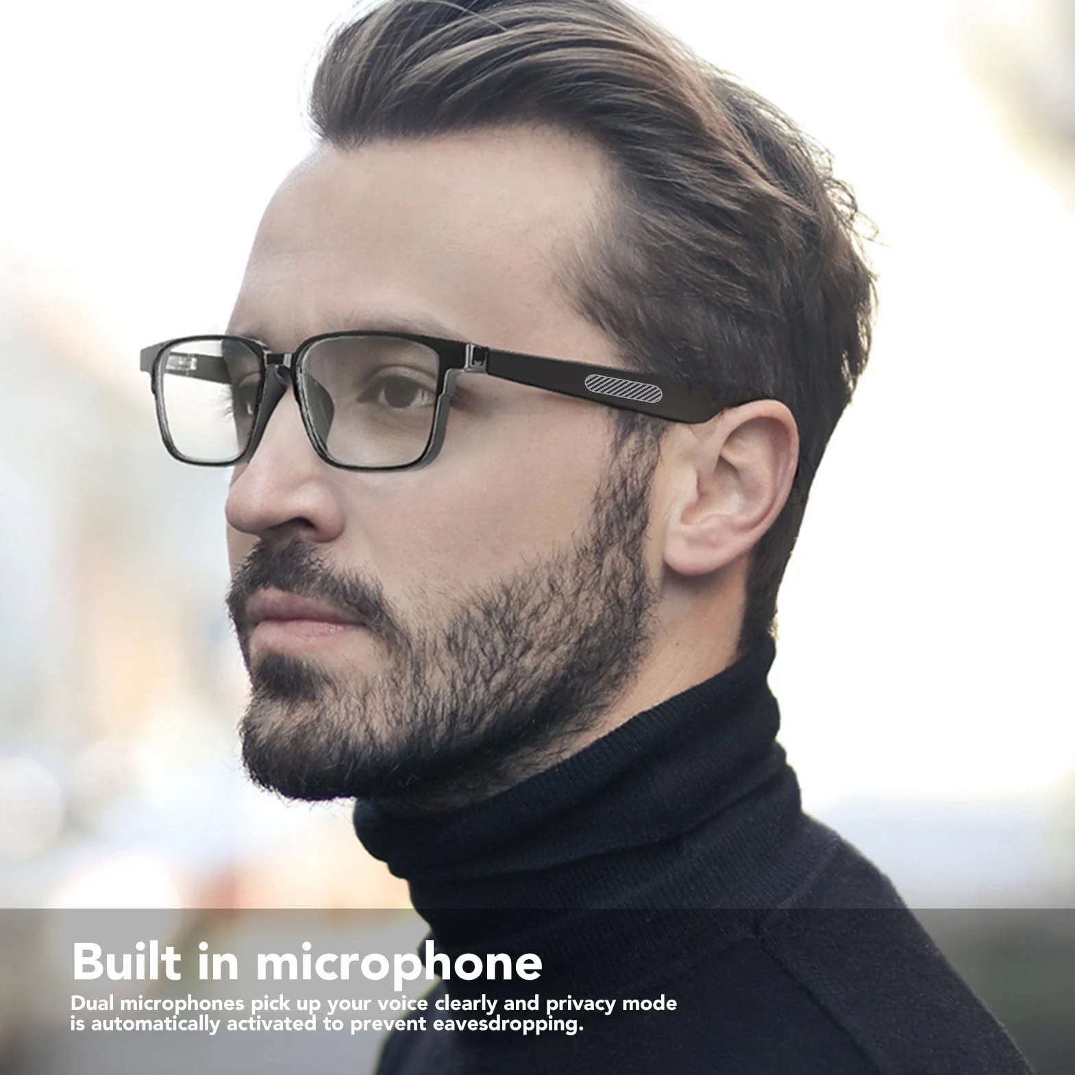 VBESTLIFE Inteligentne okulary, Bluetooth 5.3 Inteligentne okulary z otwartym uchem z wbudowanym mikrofonem, sterowanie głosem, wodoodporne IP5, podwójne głośniki, (z obiektywem wizyjnym