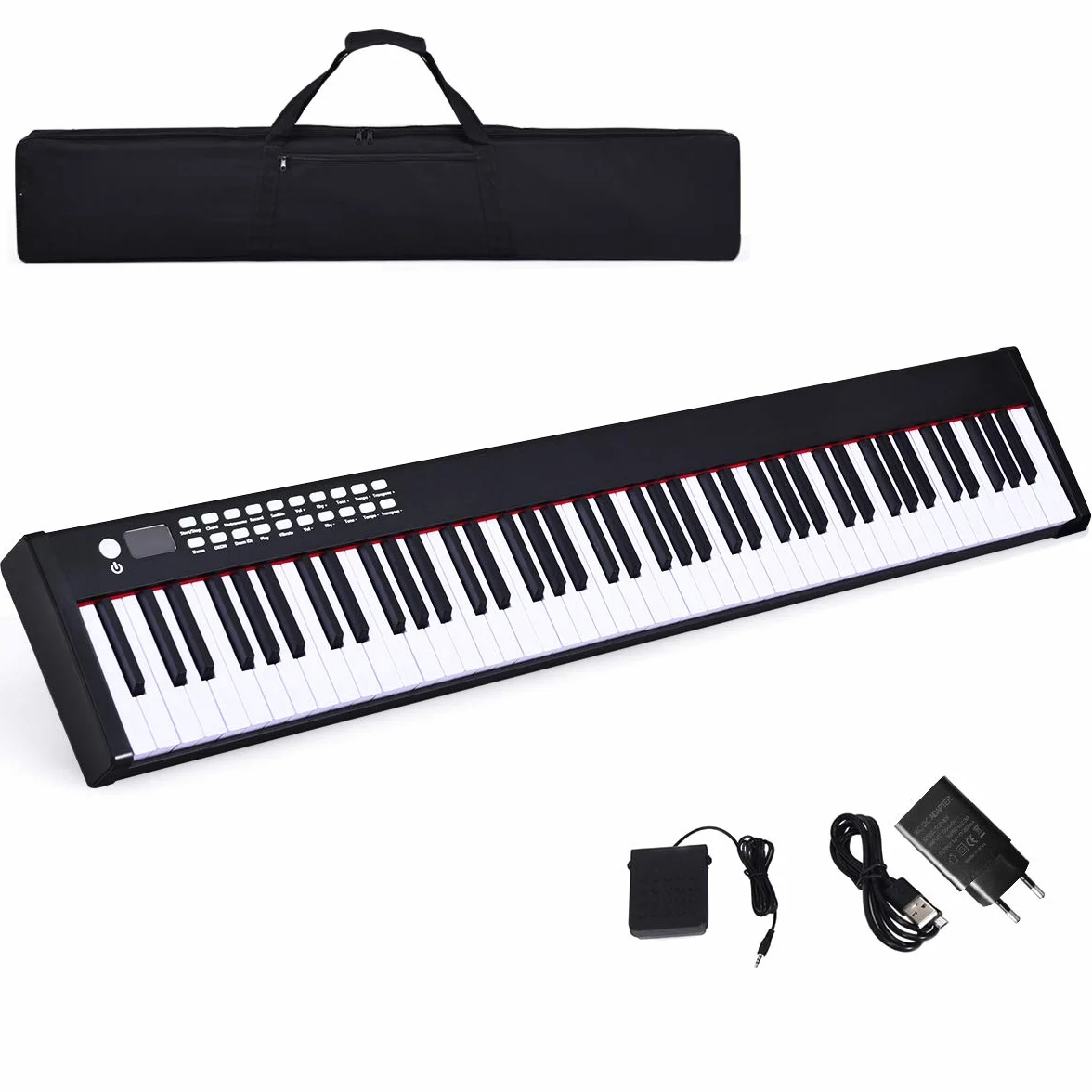 COSTWAY 88 klawiszy klawiatura dla dzieci, cyfrowy keyboard, fortepian elektryczny, 128 rytmów, 128 tonów, Bluetooth, głośnik, 20 demo, odpowiedni dla dzieci i dorosłych (czarny)