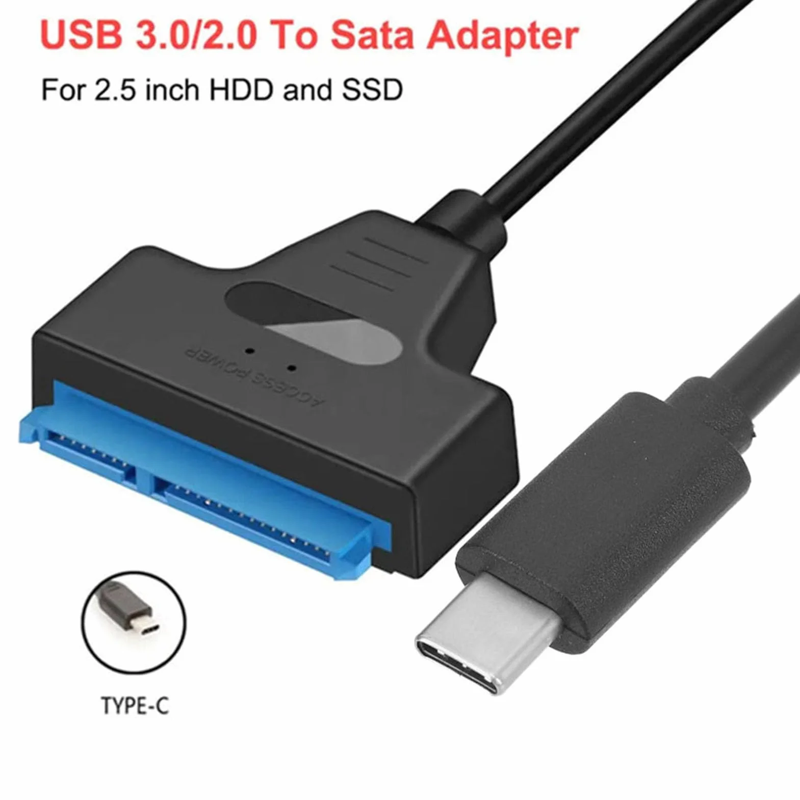 Kabel SATA na USB 3.1 Typu C, Kabel USB C 3.1 do 2,5 Cala SATA SSD/HDD, Adapter Zewnętrznego Dysku Twardego do 2,5-calowego Dysku SSD SSD, Obsługa UASP, Kabel 30 Cm