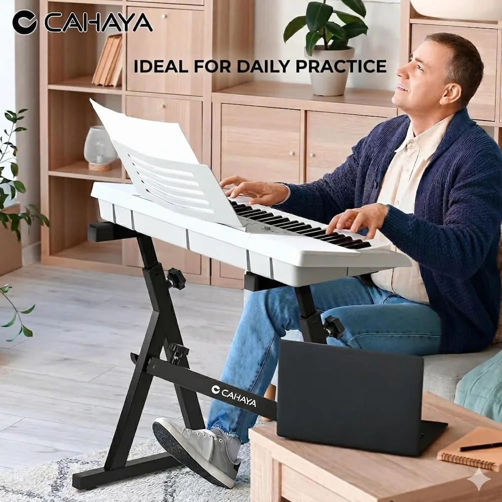CAHAYA Ulepszony regulowany stojak na keyboard, udźwig 113 kg: stojak na klawiaturę 4 cm, gruby, dwuwspornikowy, regulacja wysokości, regulowana długość do 61 76 88 keyboard CY00366-1