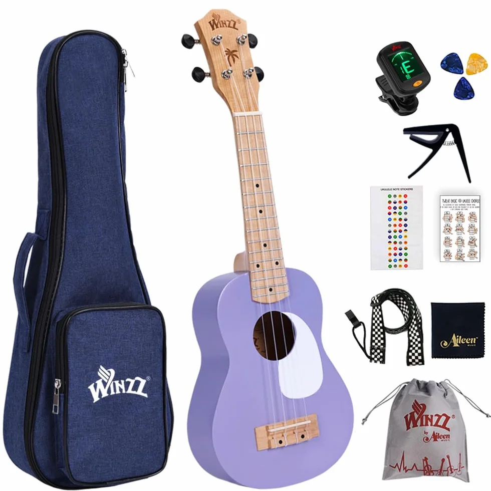 Ukulele soprano Winzz dla dzieci 51 cm 4 struny fioletowe drewno