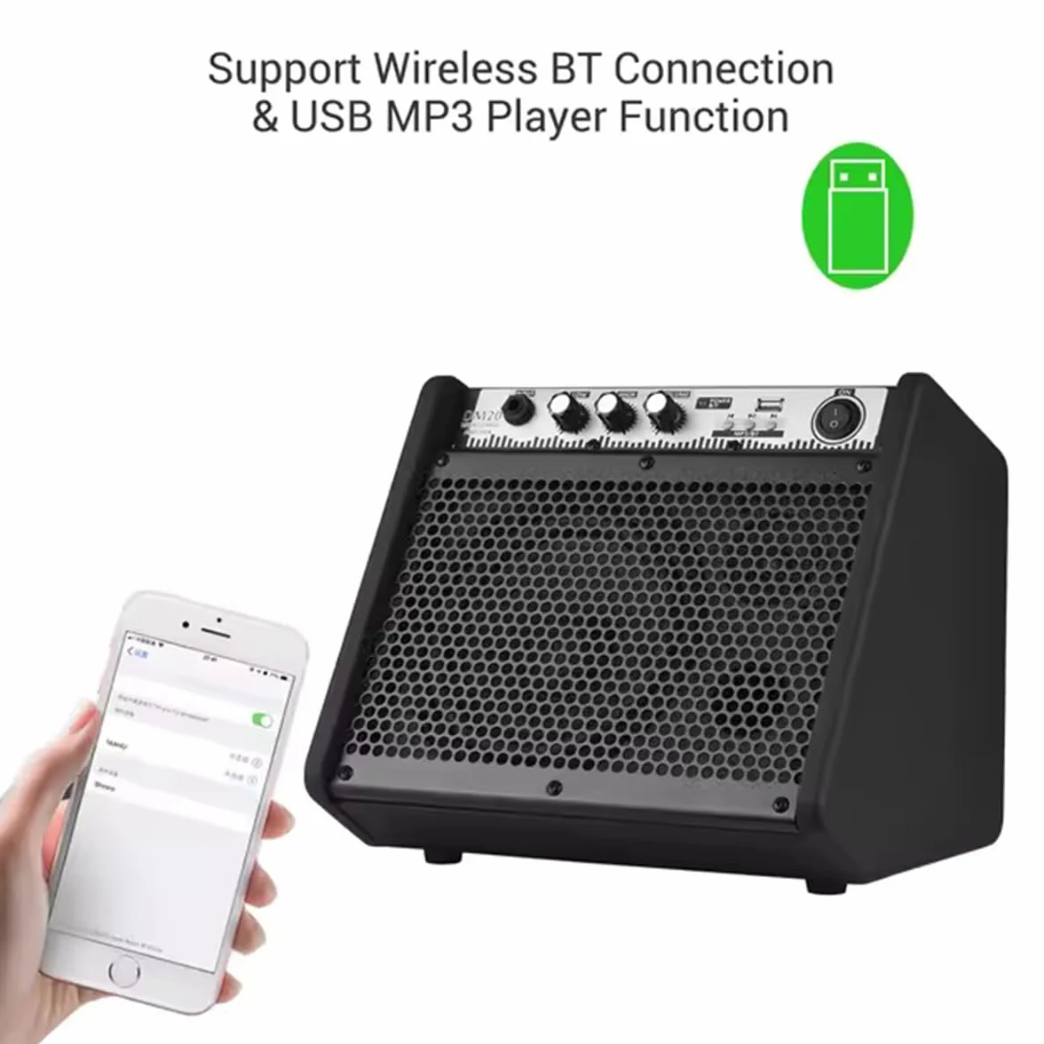 Coolmusic DM20 Bluetooth osobisty wzmacniacz głośnika do elektrycznego wzmacniacza bębna, klawiatury i gitary akustycznej (z przewodem)
